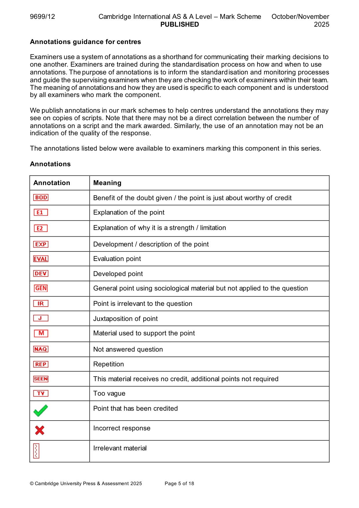 Mark scheme, page 5 of 18