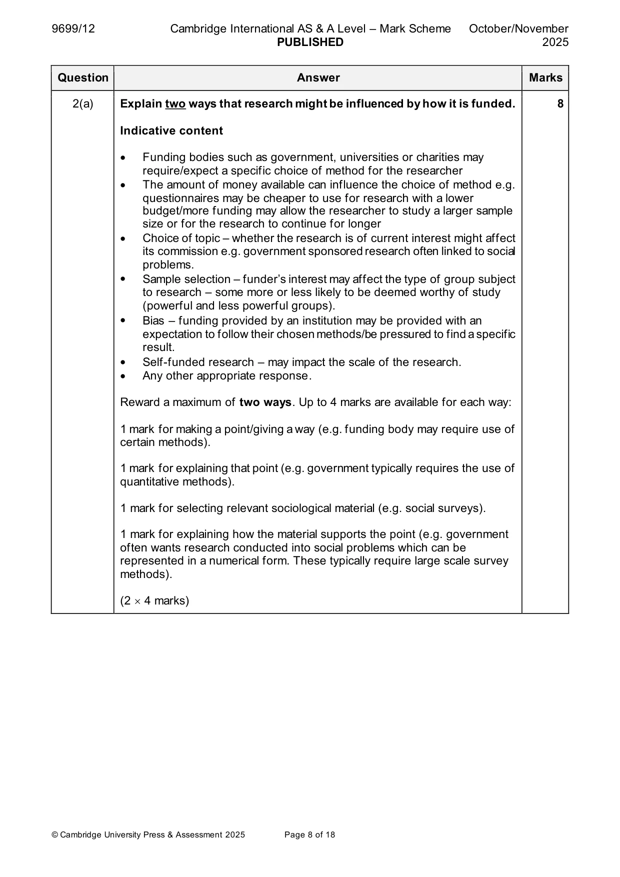 Mark scheme, page 8 of 18
