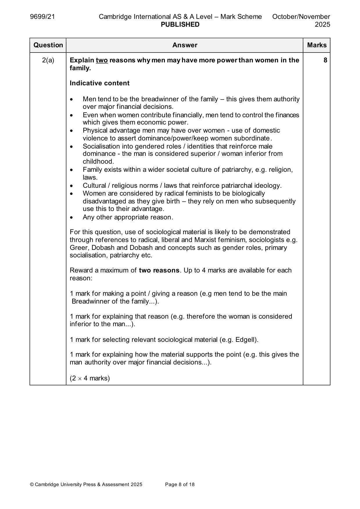 Mark scheme, page 8 of 18