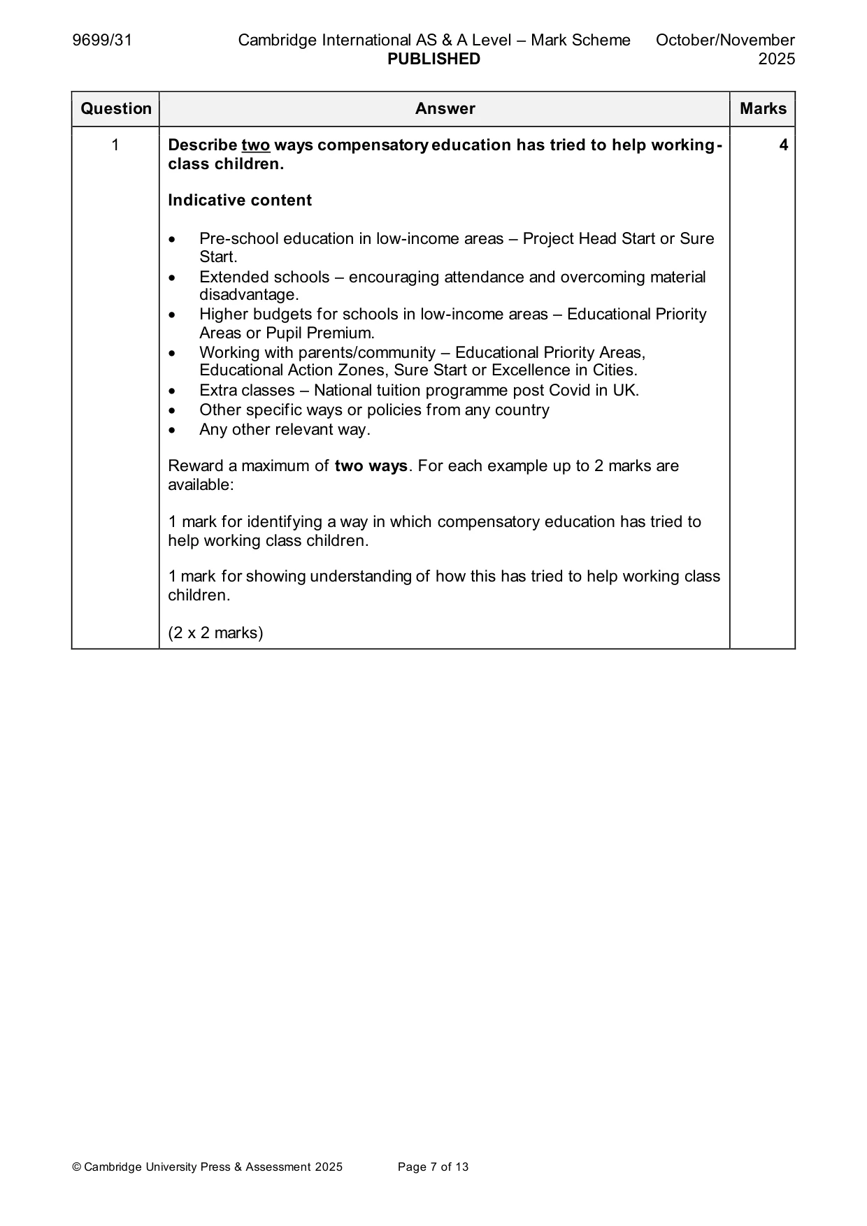 Mark scheme, page 7 of 13