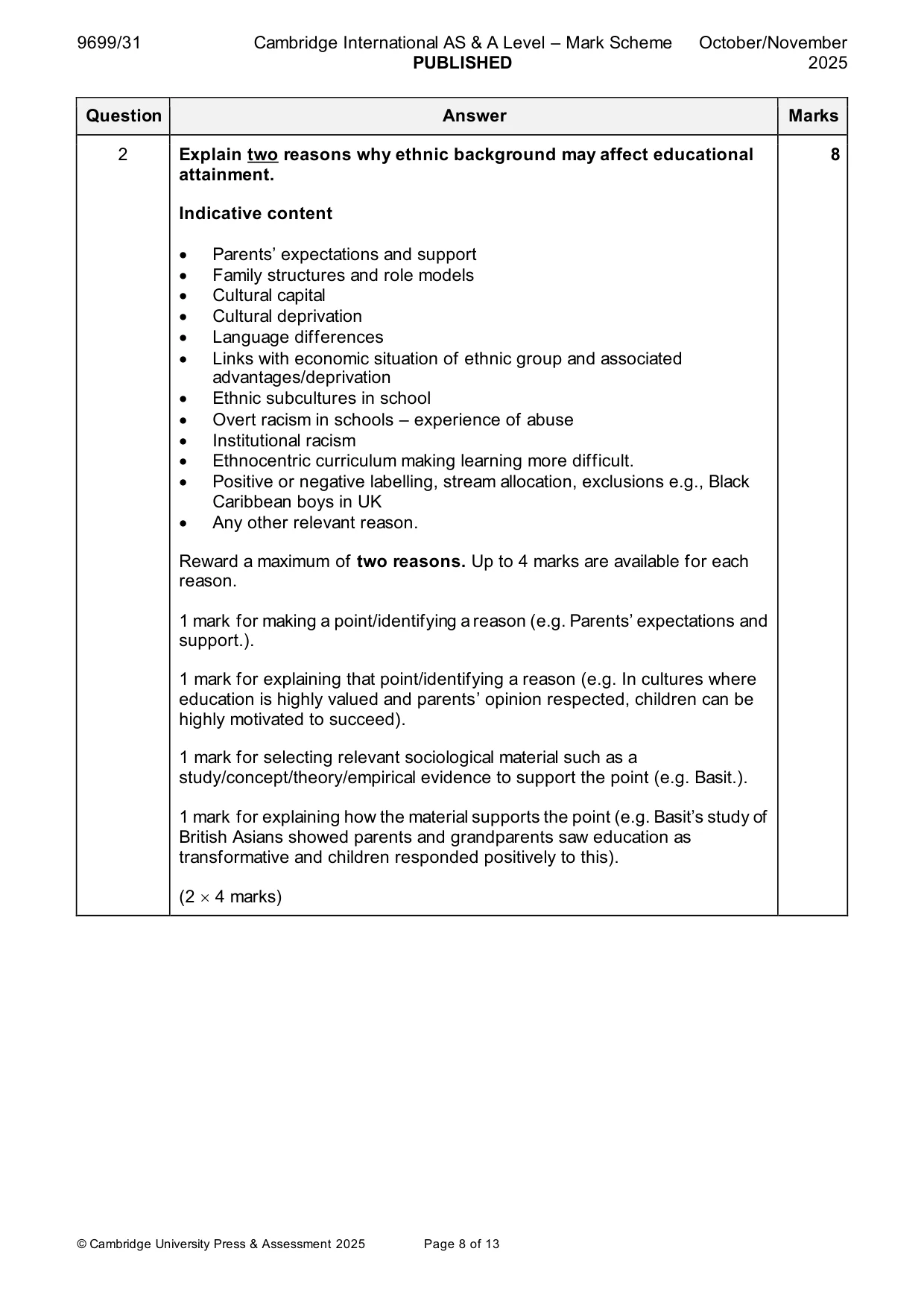 Mark scheme, page 8 of 13
