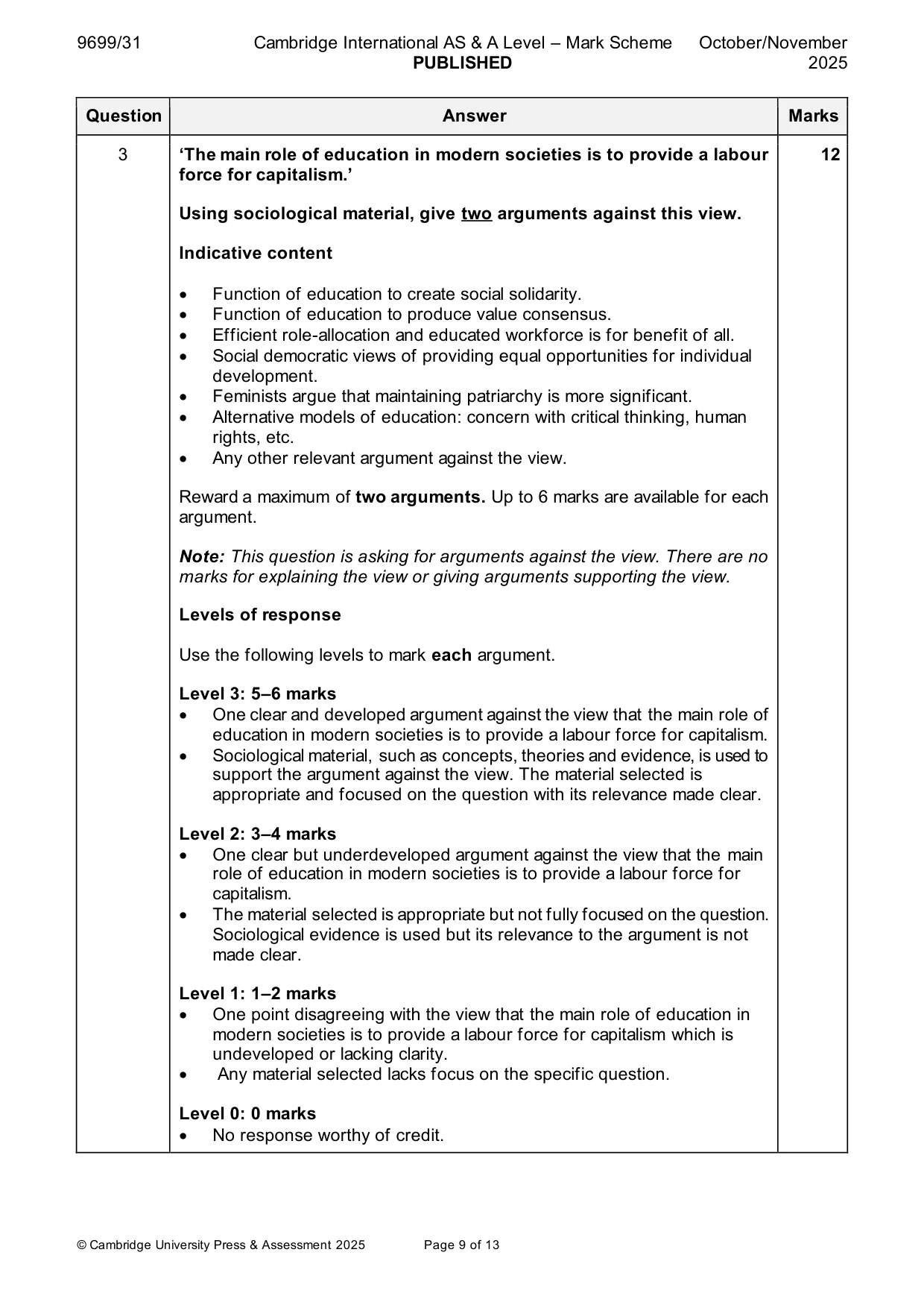 Mark scheme, page 9 of 13