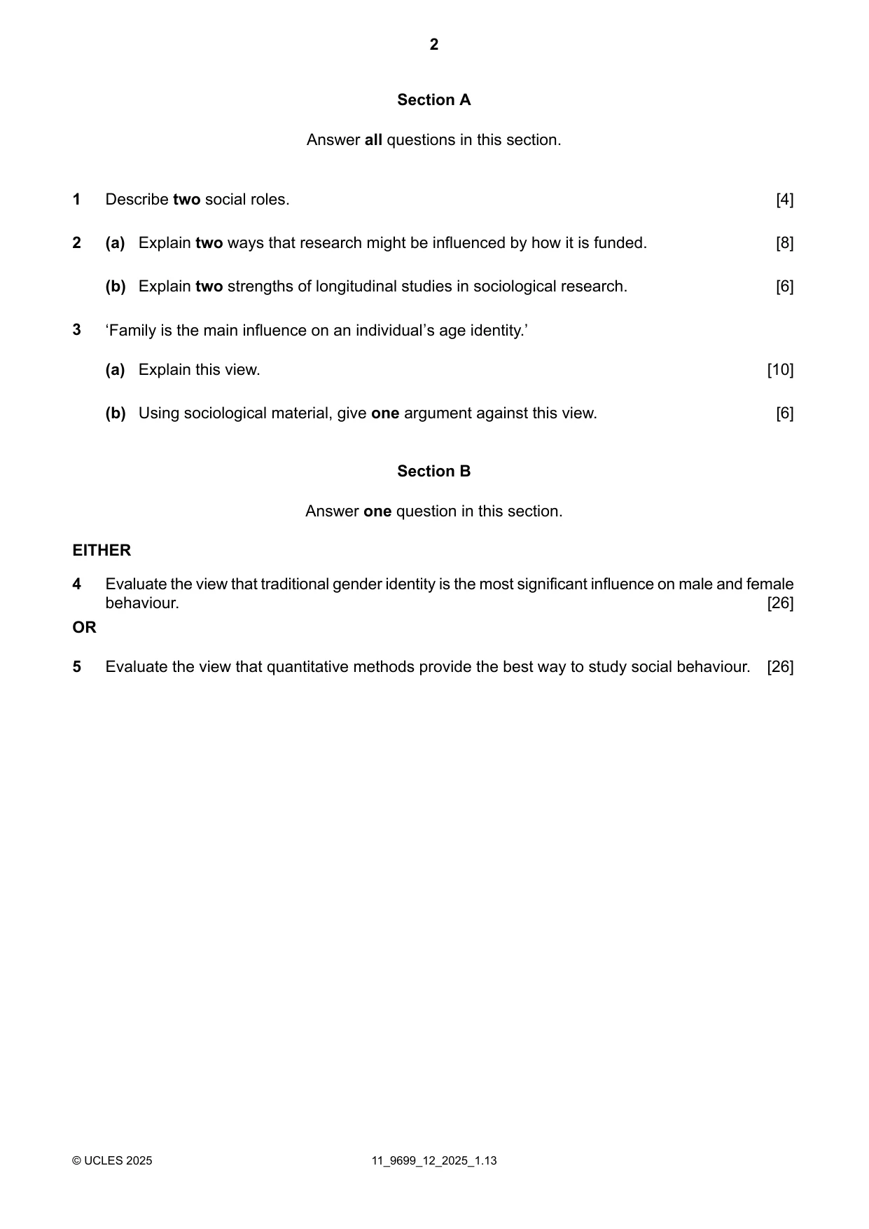 Cambridge A Level Sociology 9699 2025 Oct/Nov Paper 1 · Variant 2 question paper, page 2 of 4