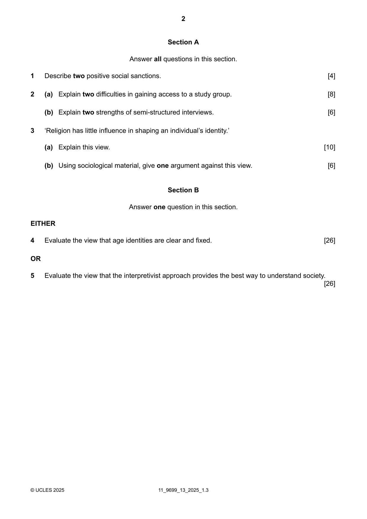 Cambridge A Level Sociology 9699 2025 Oct/Nov Paper 1 · Variant 3 question paper, page 2 of 4