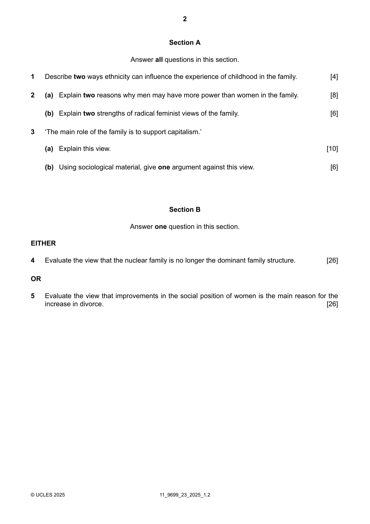 Cambridge A Level Sociology 9699 2025 Oct/Nov Paper 2 · Variant 3 question paper, page 2 of 4