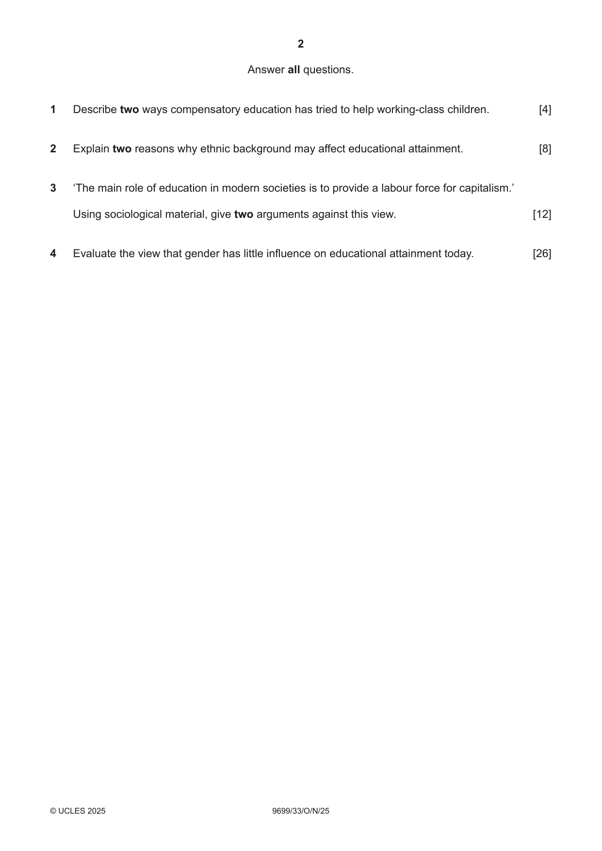 Cambridge A Level Sociology 9699 2025 Oct/Nov Paper 3 · Variant 3 question paper, page 2 of 4