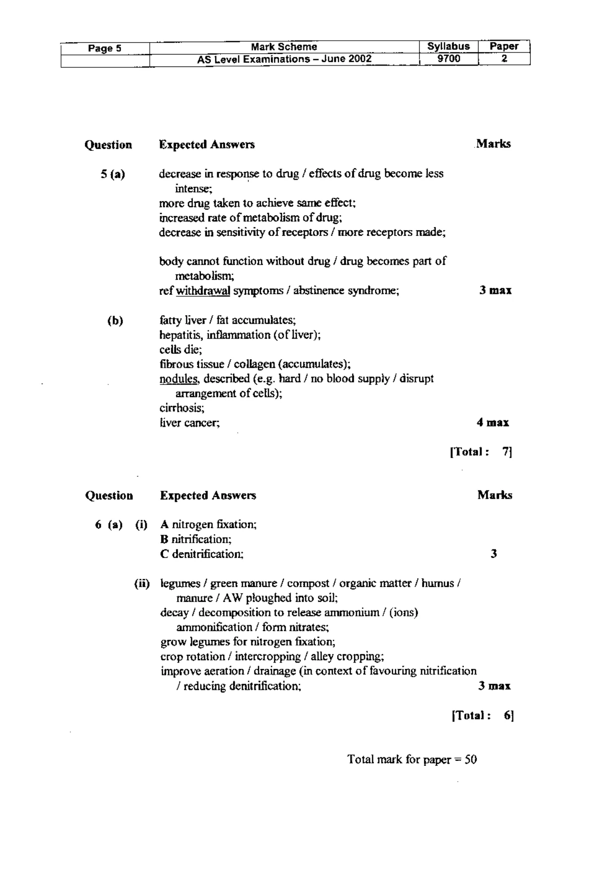 Mark scheme, page 6 of 6