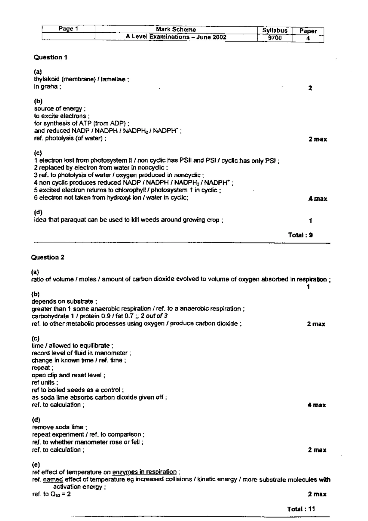 Mark scheme, page 2 of 4