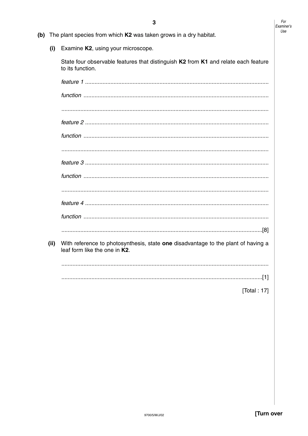 Cambridge A Level Biology 9700 2002 May/June Paper 5 · Variant 1 question paper, page 3 of 8