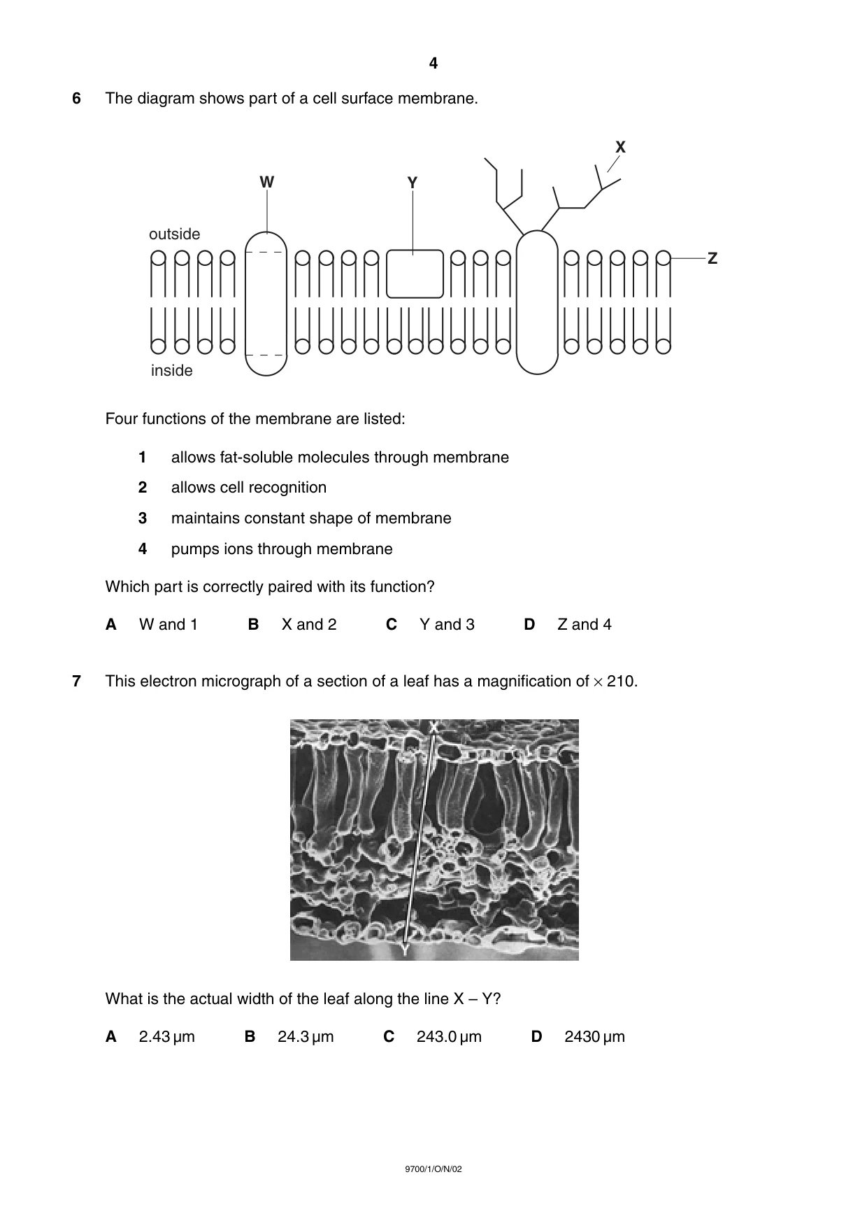 Cambridge A Level Biology 9700 2002 Oct/Nov Paper 1 · Variant 1 question paper, page 4 of 16