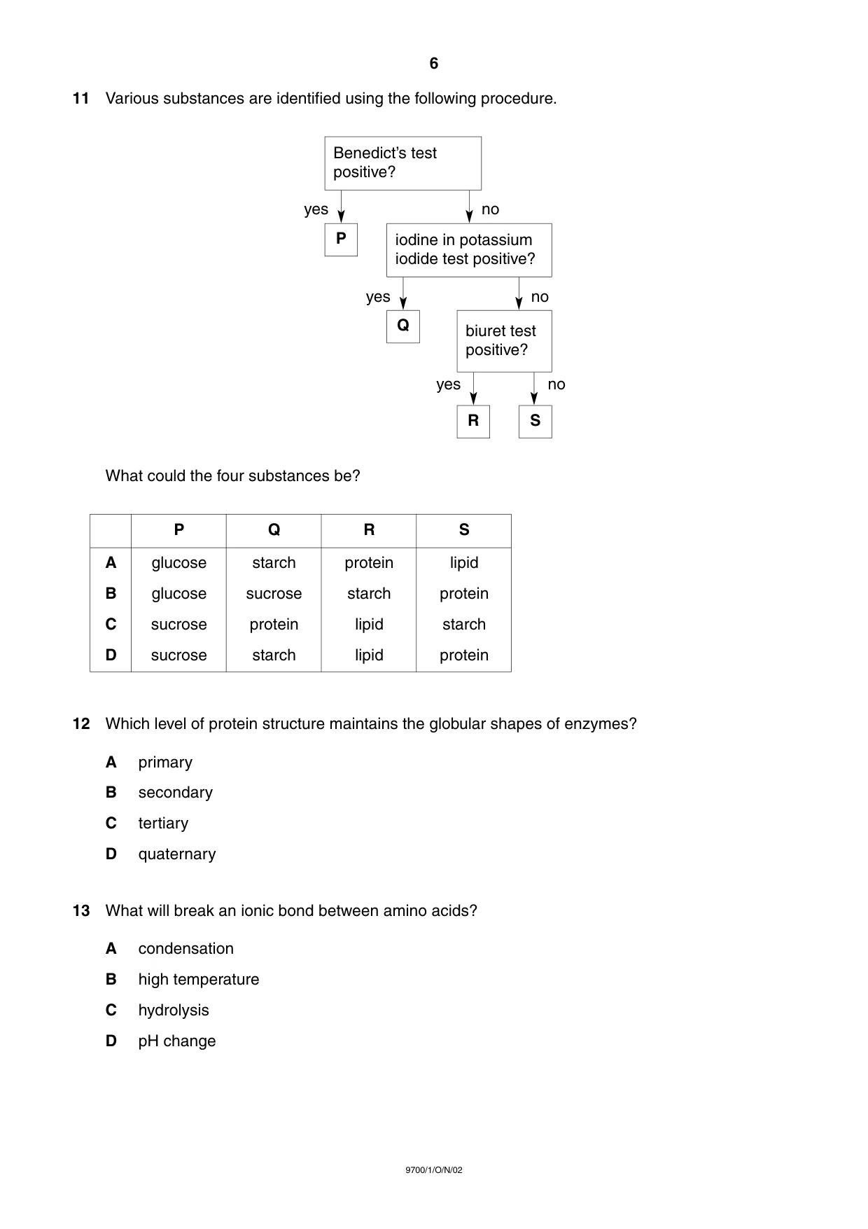 Cambridge A Level Biology 9700 2002 Oct/Nov Paper 1 · Variant 1 question paper, page 6 of 16
