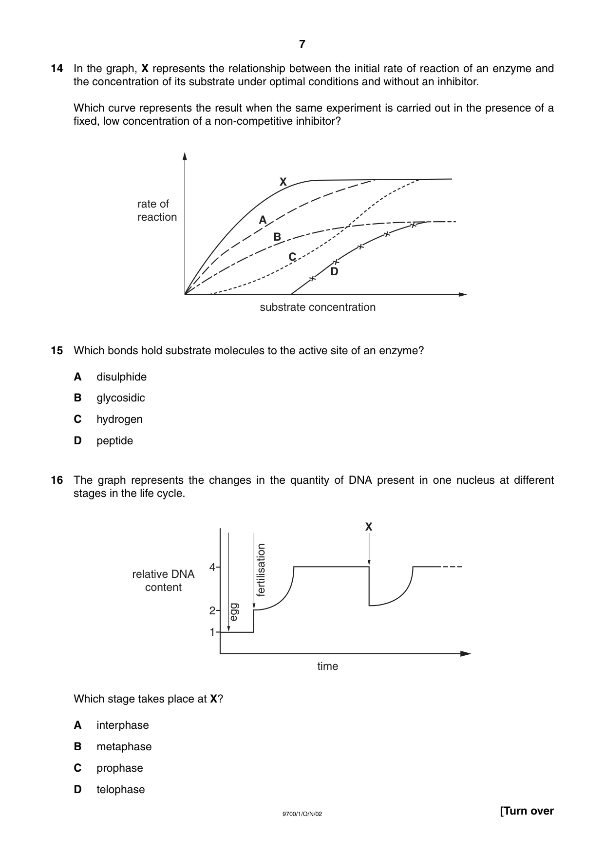 Cambridge A Level Biology 9700 2002 Oct/Nov Paper 1 · Variant 1 question paper, page 7 of 16