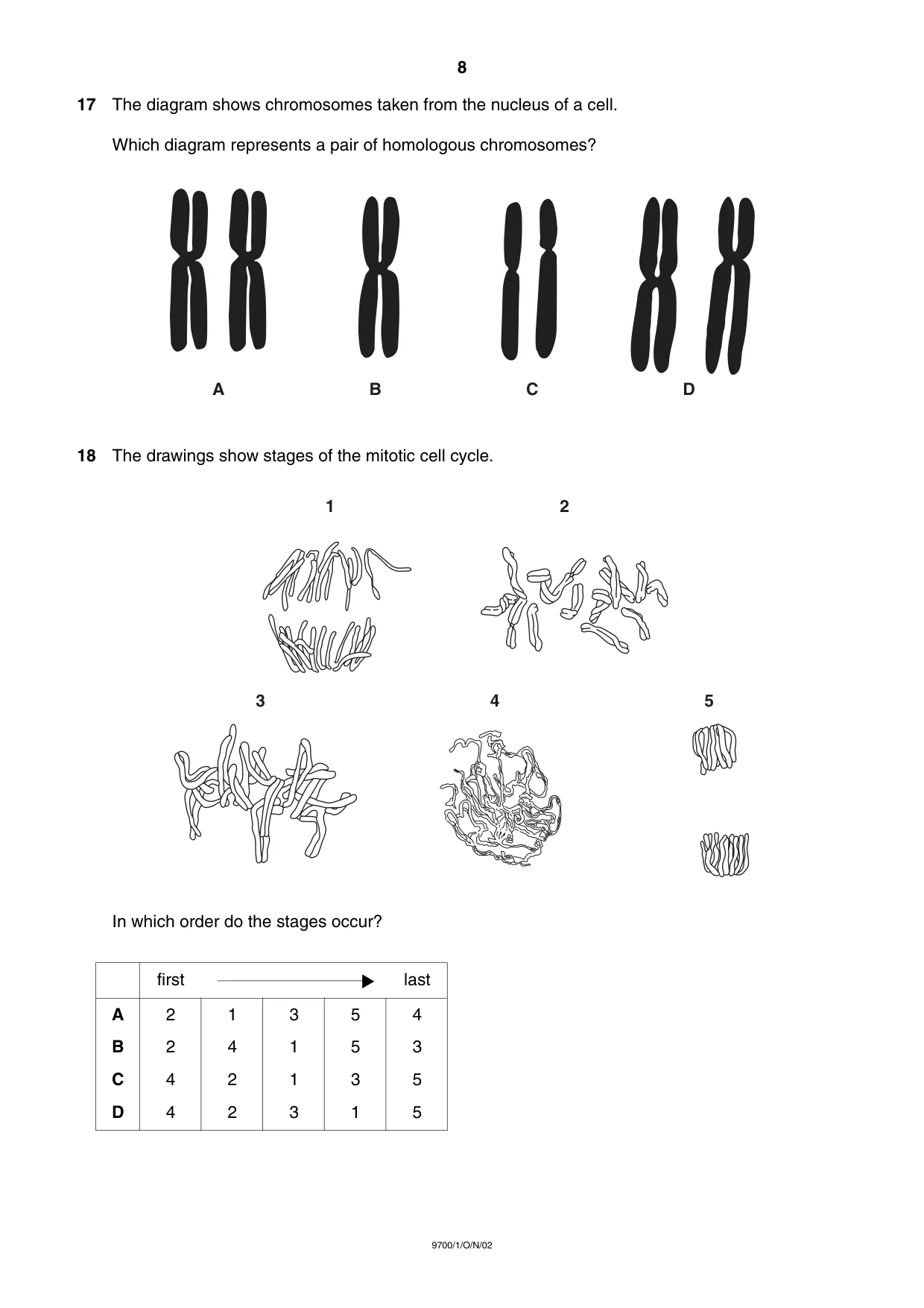 Cambridge A Level Biology 9700 2002 Oct/Nov Paper 1 · Variant 1 question paper, page 8 of 16