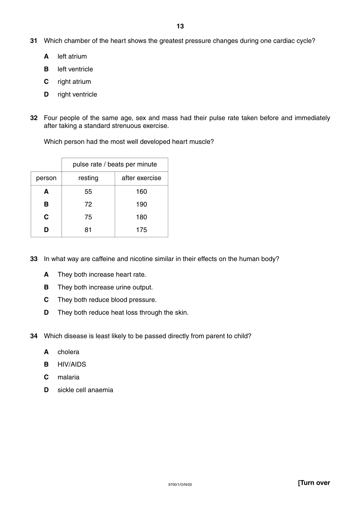 Cambridge A Level Biology 9700 2002 Oct/Nov Paper 1 · Variant 1 question paper, page 13 of 16