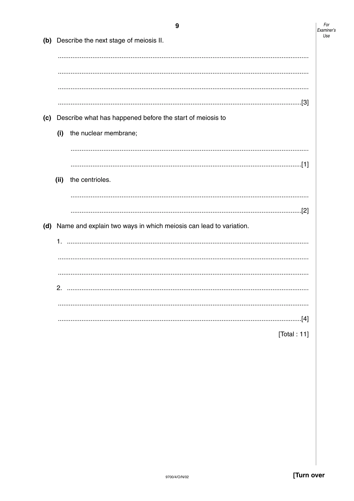 Cambridge A Level Biology 9700 2002 Oct/Nov Paper 4 · Variant 1 question paper, page 9 of 12