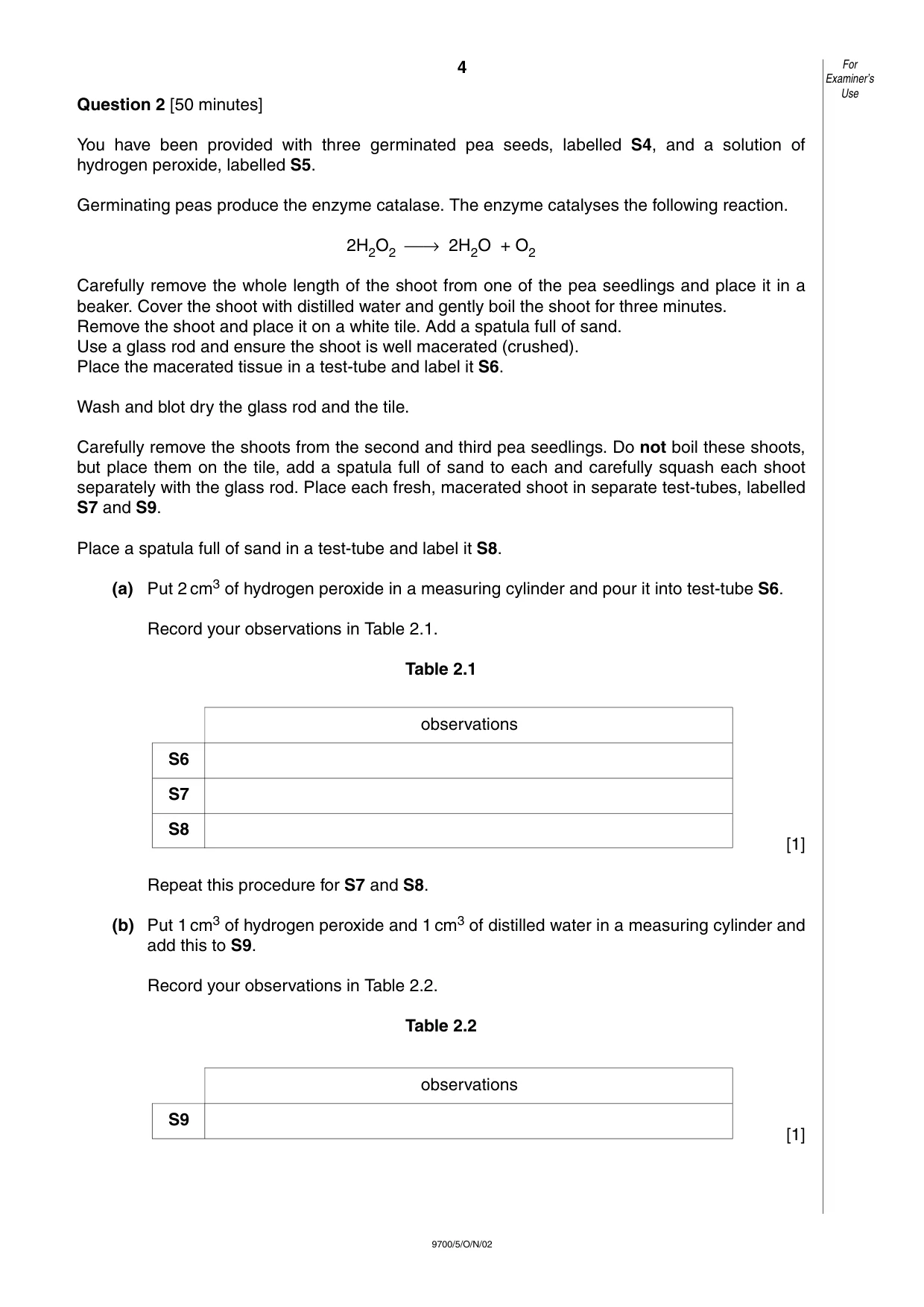 Cambridge A Level Biology 9700 2002 Oct/Nov Paper 5 · Variant 1 question paper, page 4 of 8