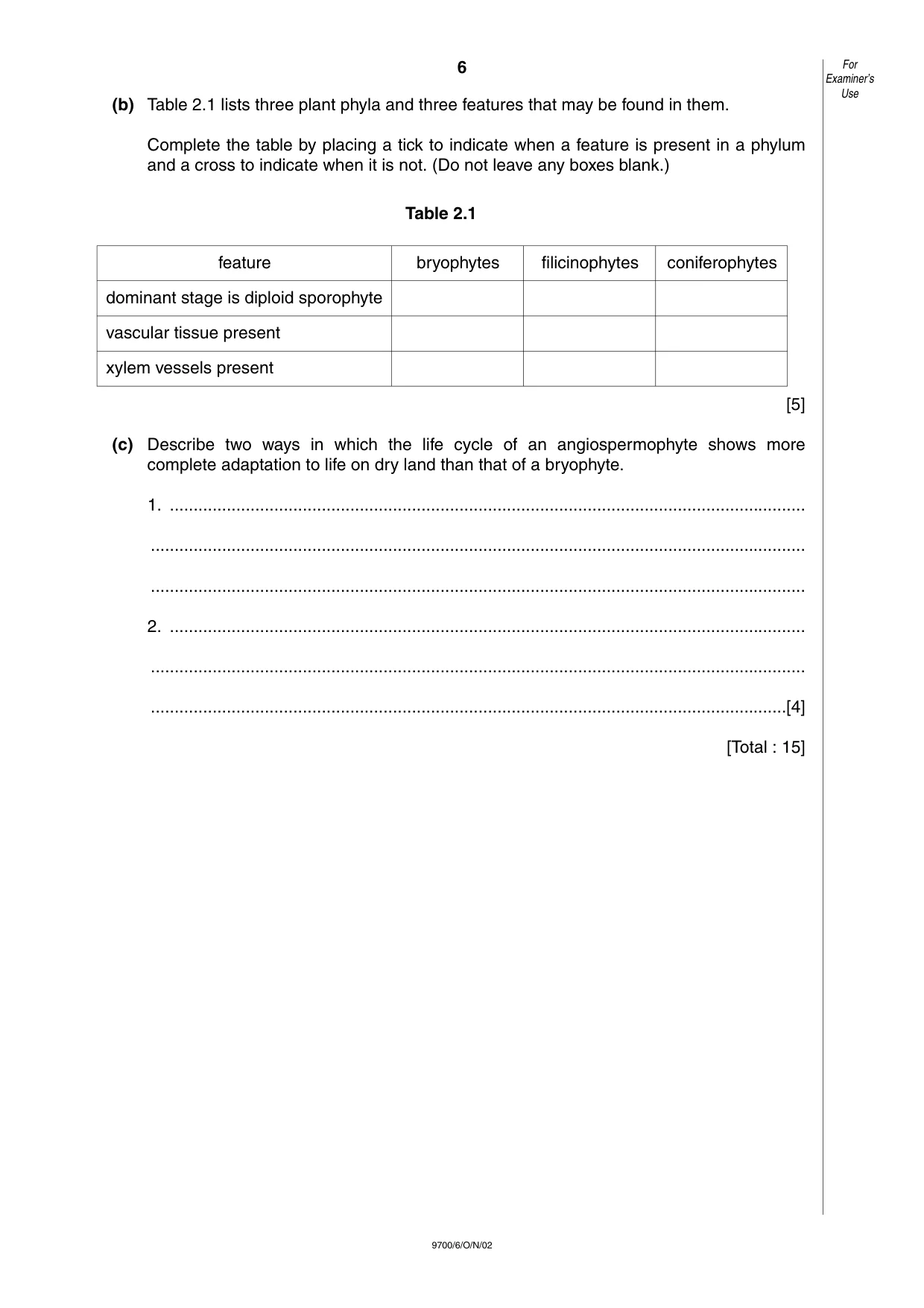 Cambridge A Level Biology 9700 2002 Oct/Nov Paper 6 · Variant 1 question paper, page 6 of 24