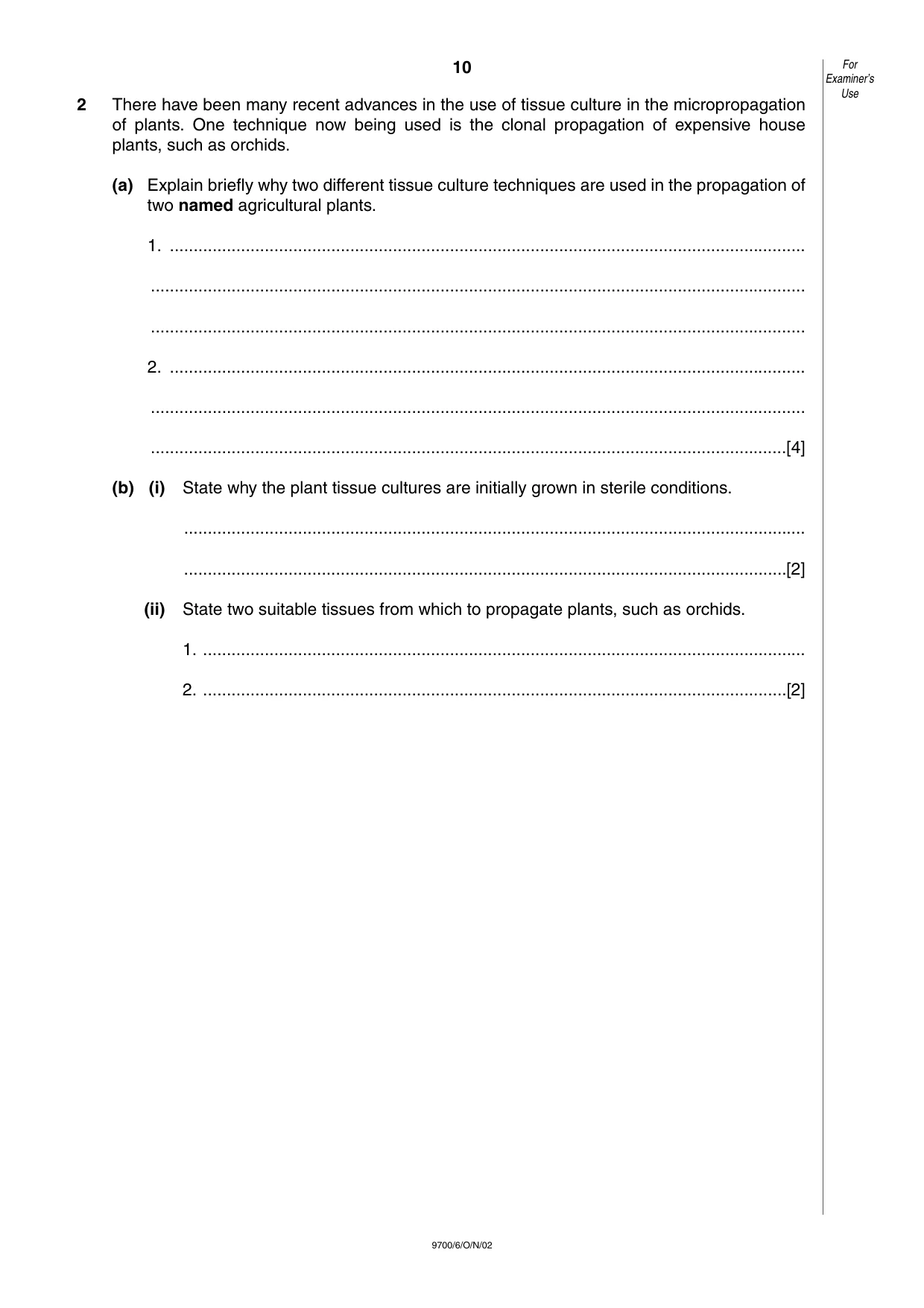 Cambridge A Level Biology 9700 2002 Oct/Nov Paper 6 · Variant 1 question paper, page 10 of 24