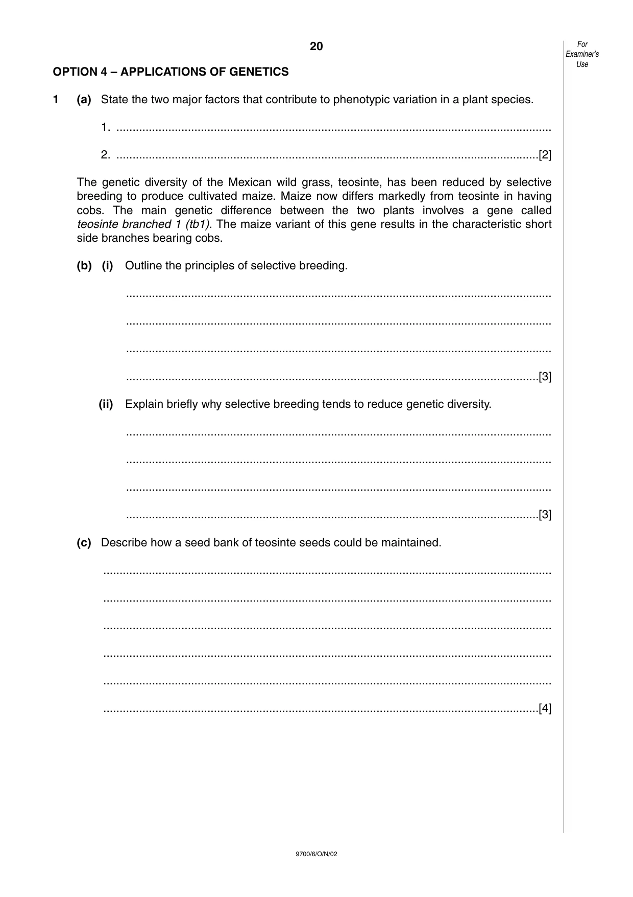 Cambridge A Level Biology 9700 2002 Oct/Nov Paper 6 · Variant 1 question paper, page 20 of 24