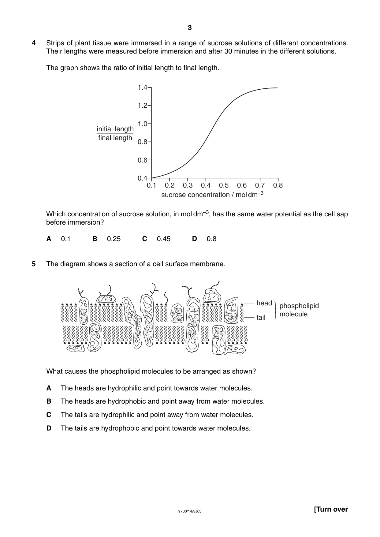 Cambridge A Level Biology 9700 2003 May/June Paper 1 · Variant 1 question paper, page 3 of 16