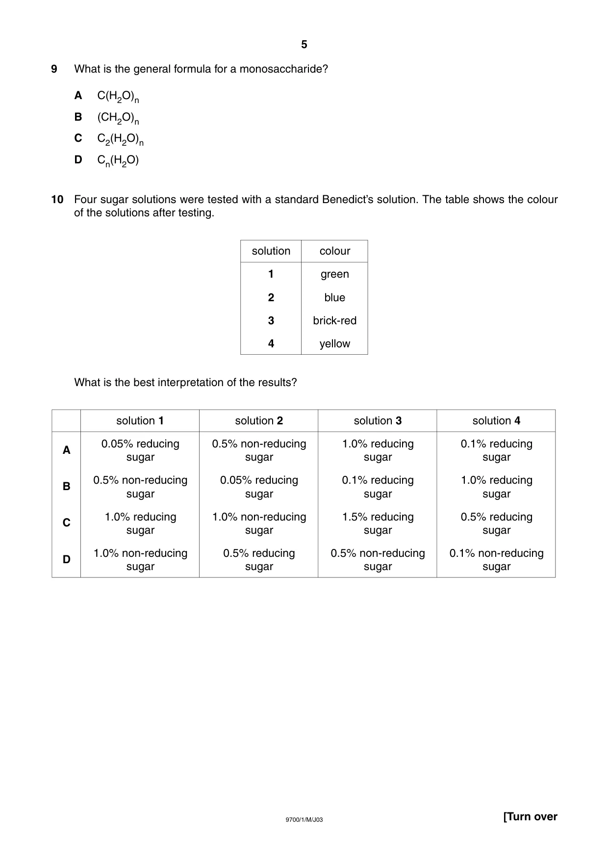 Cambridge A Level Biology 9700 2003 May/June Paper 1 · Variant 1 question paper, page 5 of 16