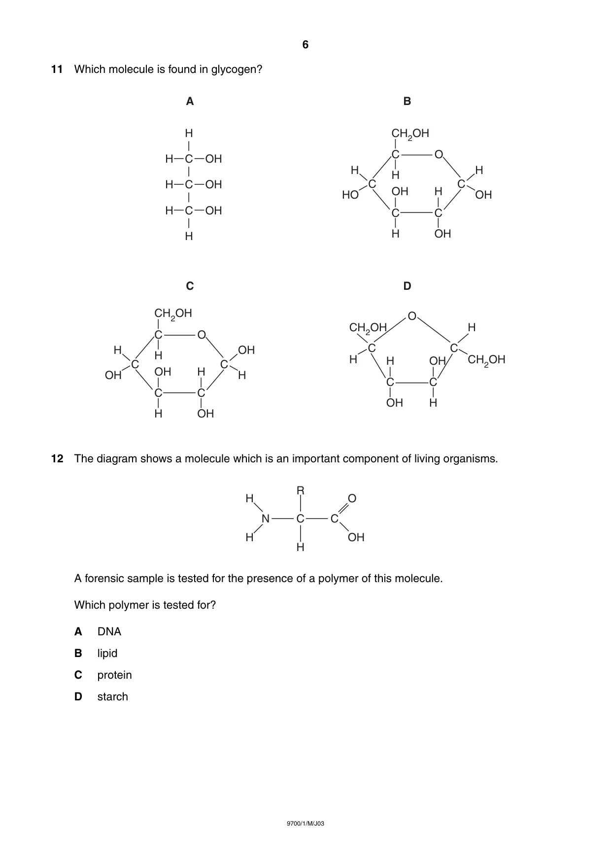 Cambridge A Level Biology 9700 2003 May/June Paper 1 · Variant 1 question paper, page 6 of 16