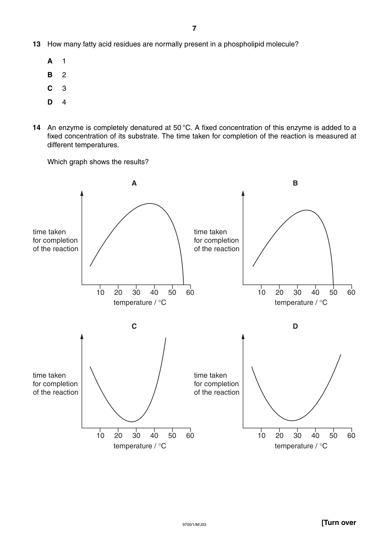 Cambridge A Level Biology 9700 2003 May/June Paper 1 · Variant 1 question paper, page 7 of 16