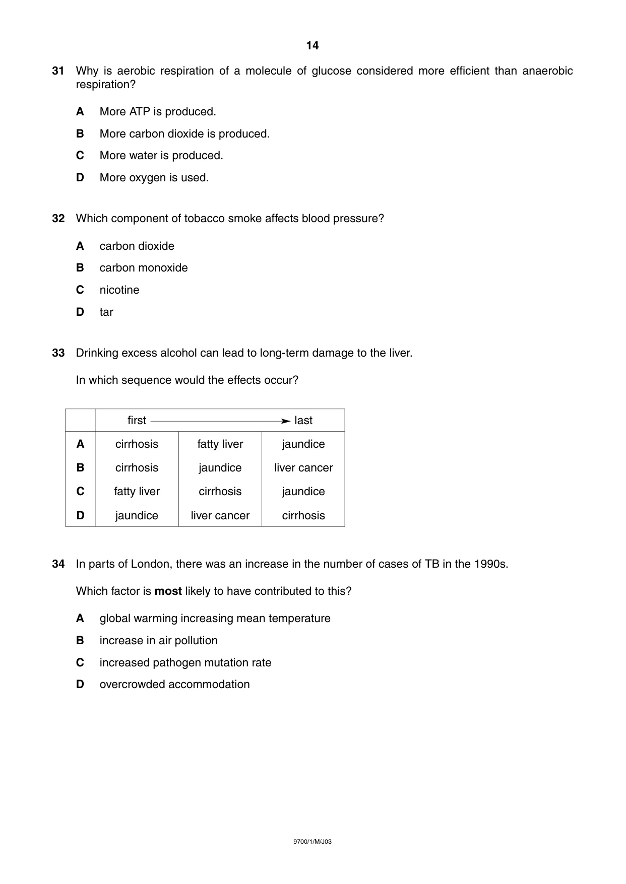 Cambridge A Level Biology 9700 2003 May/June Paper 1 · Variant 1 question paper, page 14 of 16