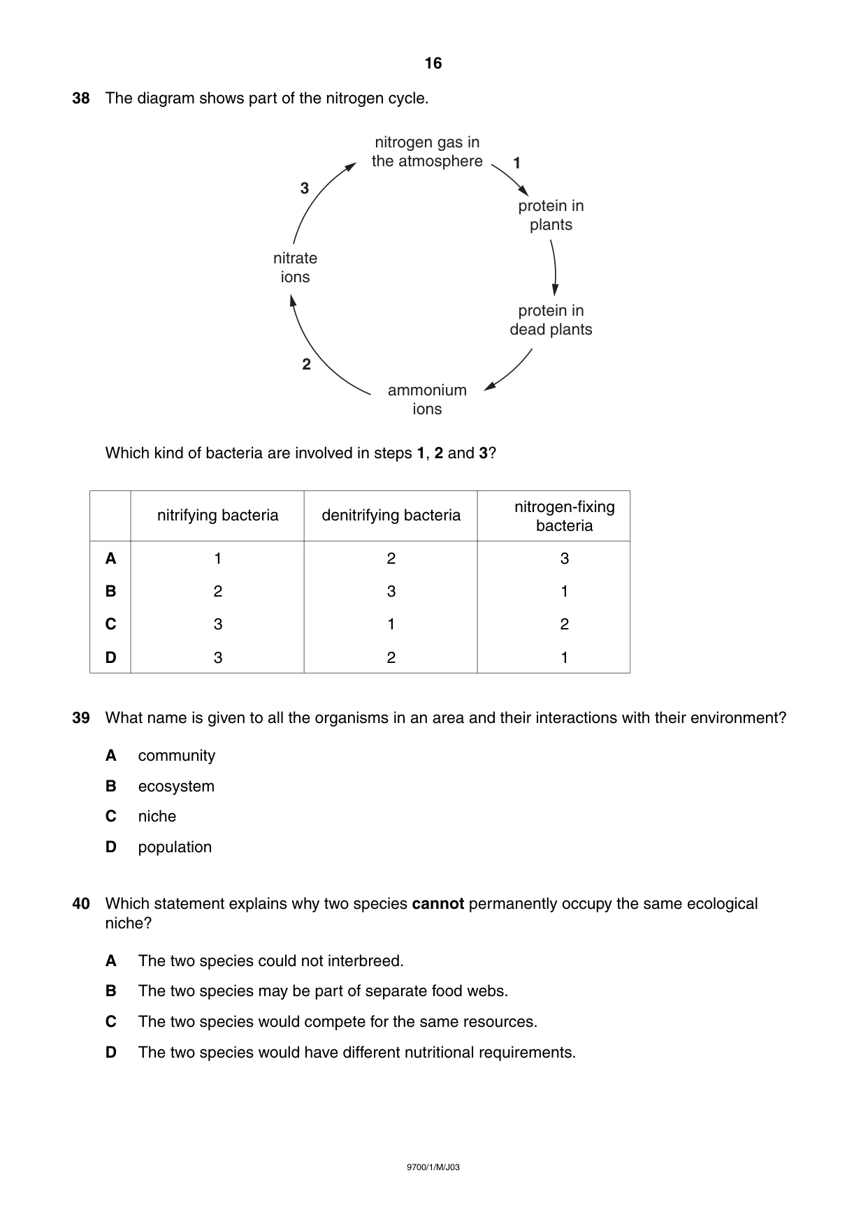 Cambridge A Level Biology 9700 2003 May/June Paper 1 · Variant 1 question paper, page 16 of 16