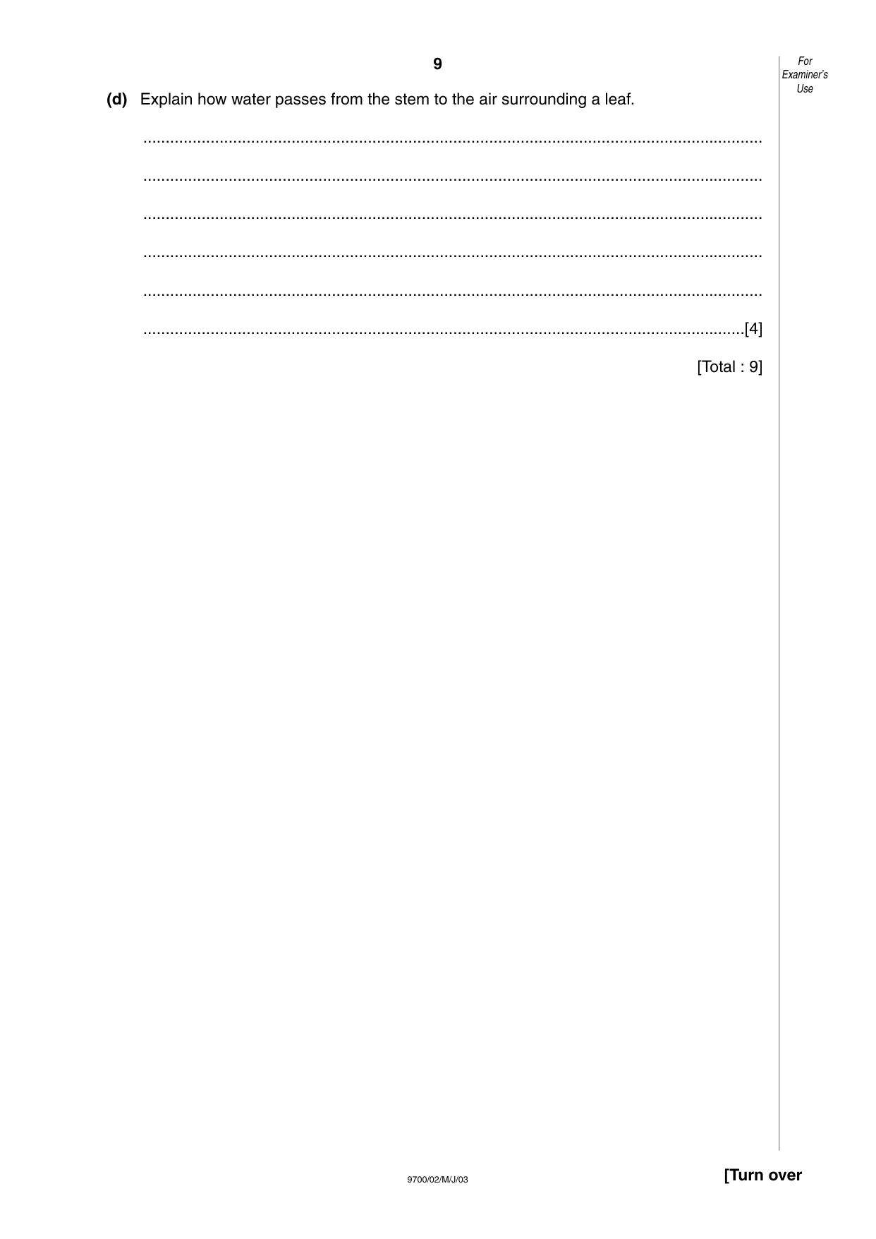 Cambridge A Level Biology 9700 2003 May/June Paper 2 · Variant 1 question paper, page 9 of 12