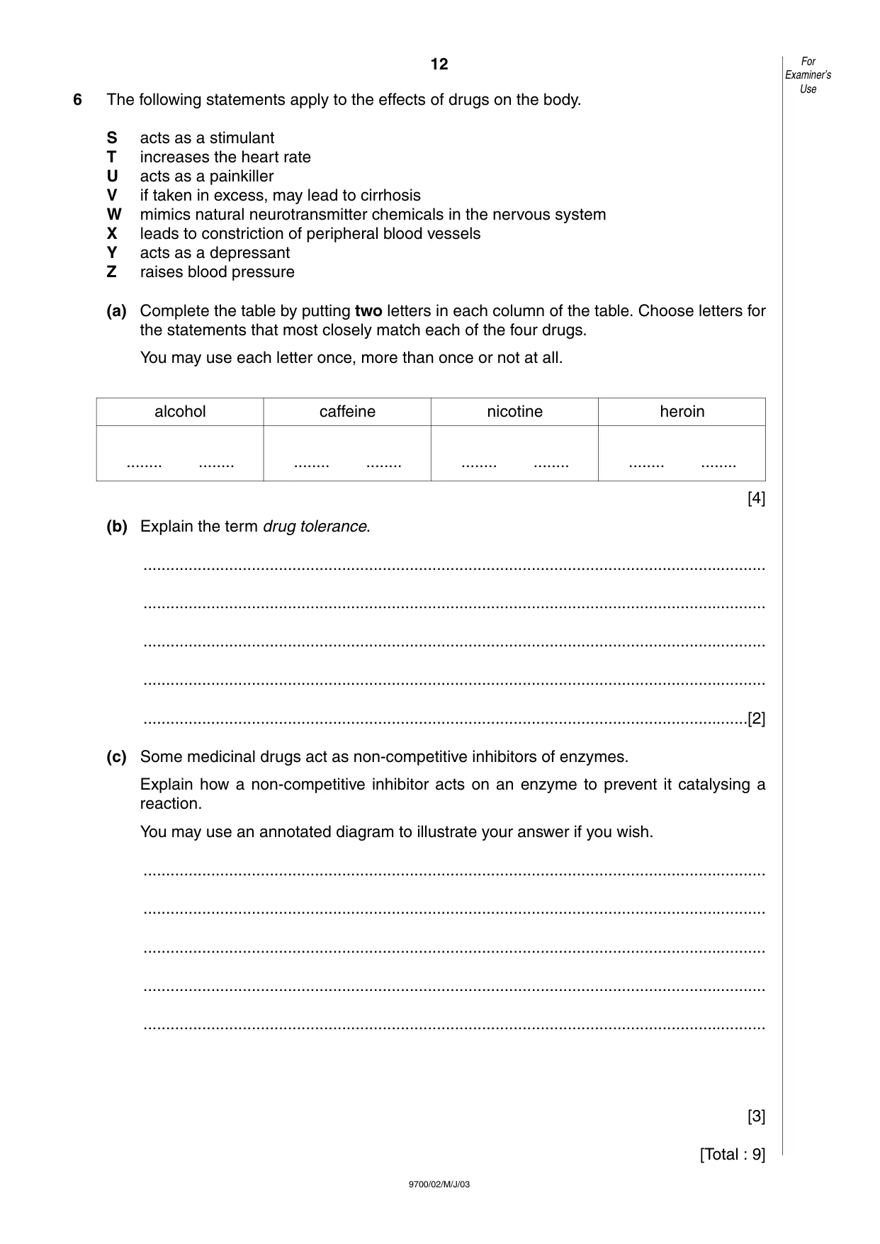 Cambridge A Level Biology 9700 2003 May/June Paper 2 · Variant 1 question paper, page 12 of 12