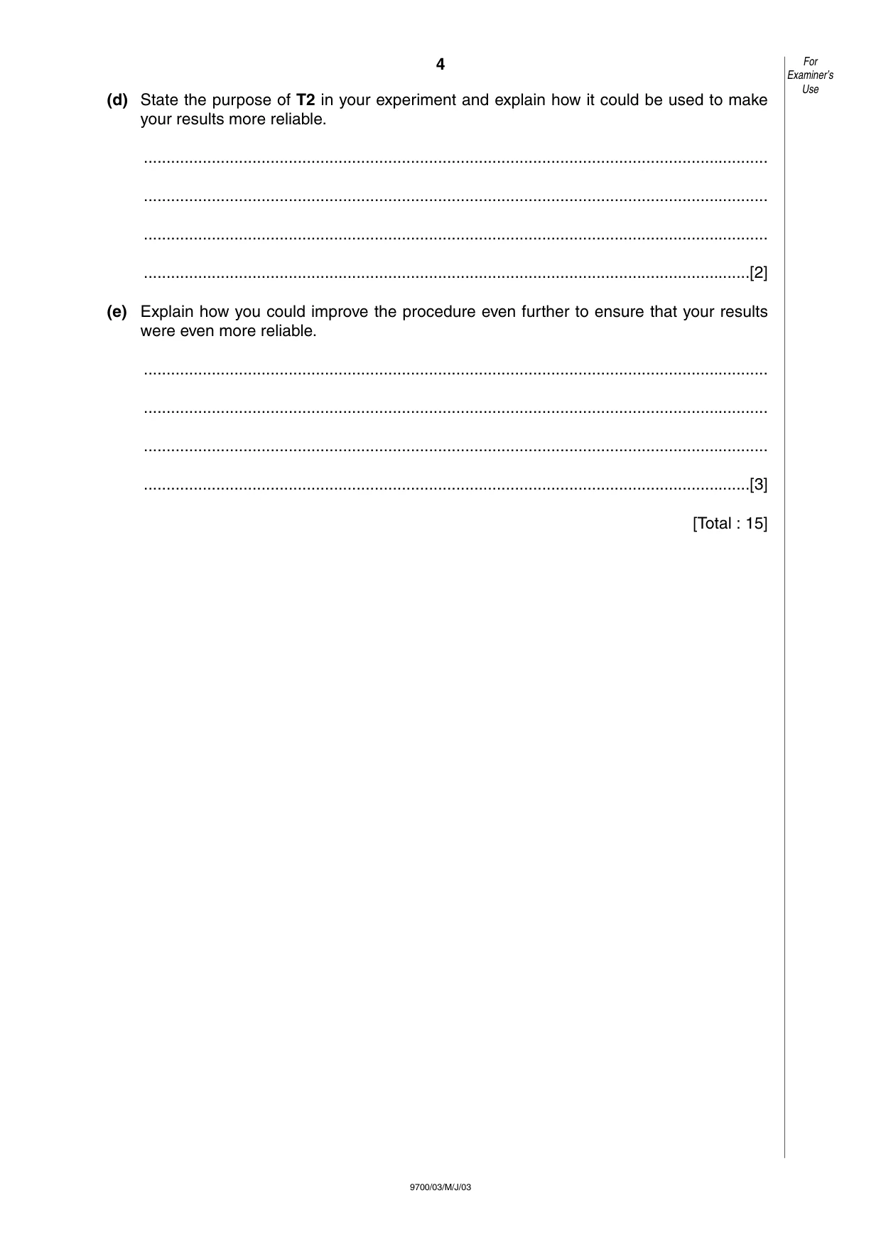 Cambridge A Level Biology 9700 2003 May/June Paper 3 · Variant 1 question paper, page 4 of 8
