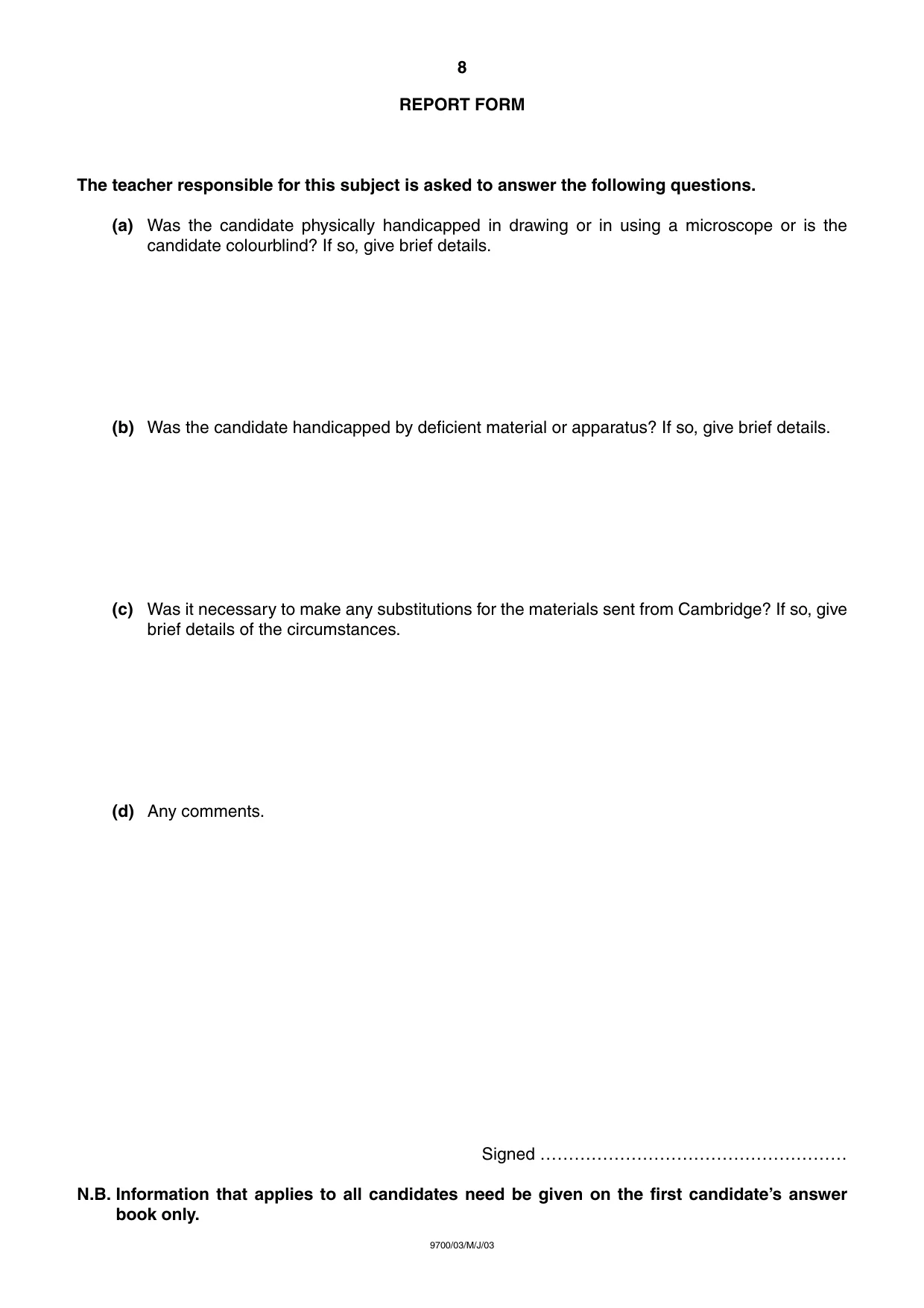 Cambridge A Level Biology 9700 2003 May/June Paper 3 · Variant 1 question paper, page 8 of 8