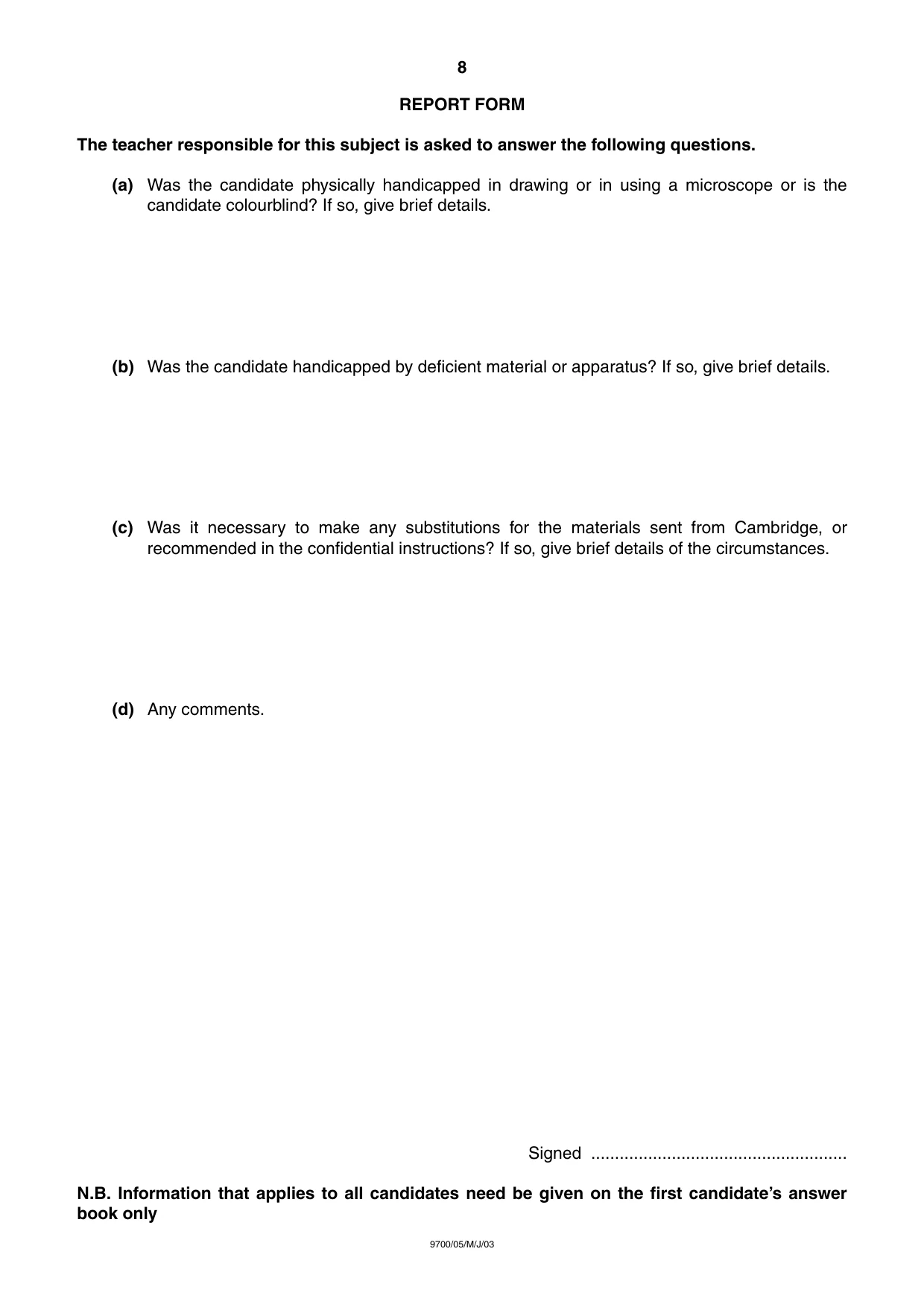 Cambridge A Level Biology 9700 2003 May/June Paper 5 · Variant 1 question paper, page 8 of 8