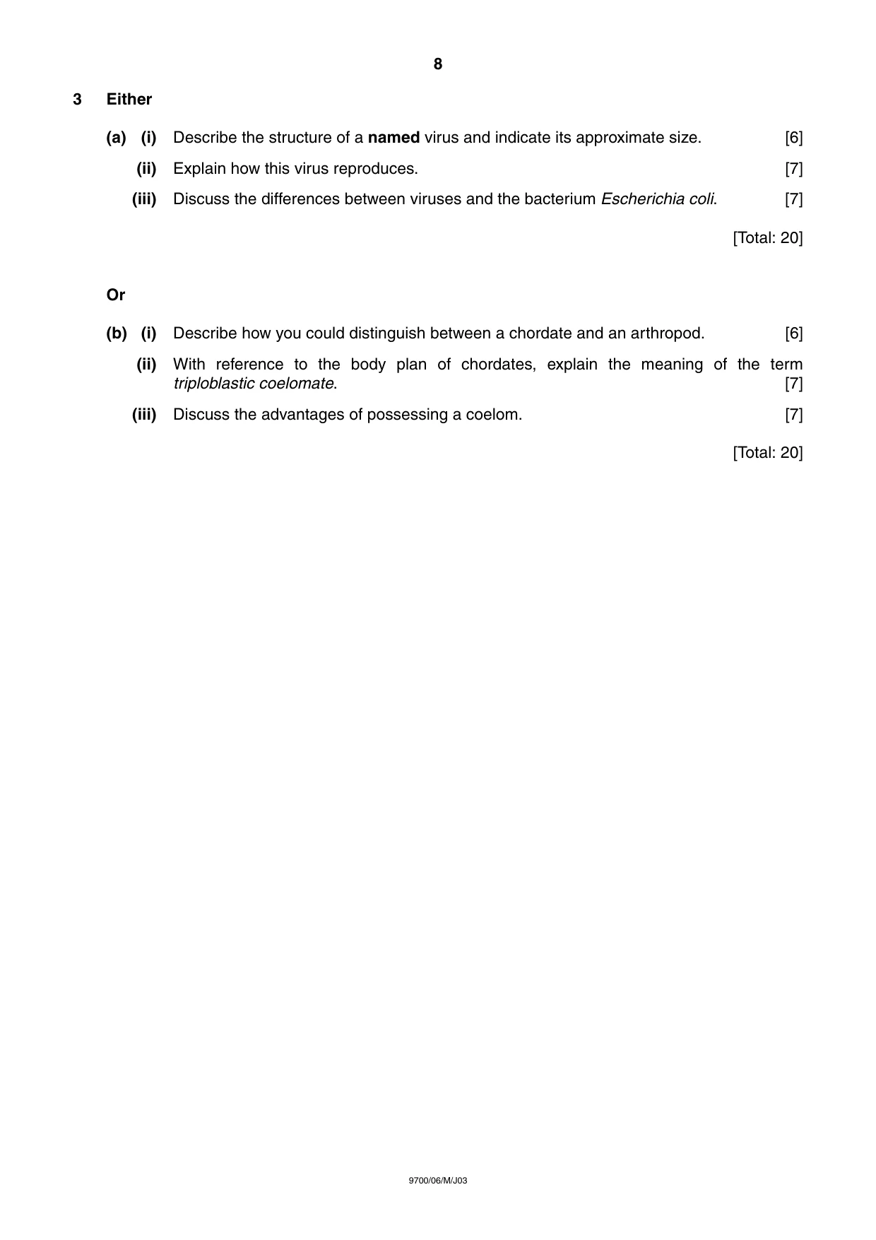 Cambridge A Level Biology 9700 2003 May/June Paper 6 · Variant 1 question paper, page 8 of 28