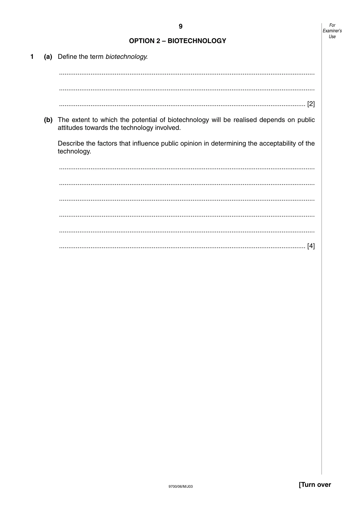 Cambridge A Level Biology 9700 2003 May/June Paper 6 · Variant 1 question paper, page 9 of 28