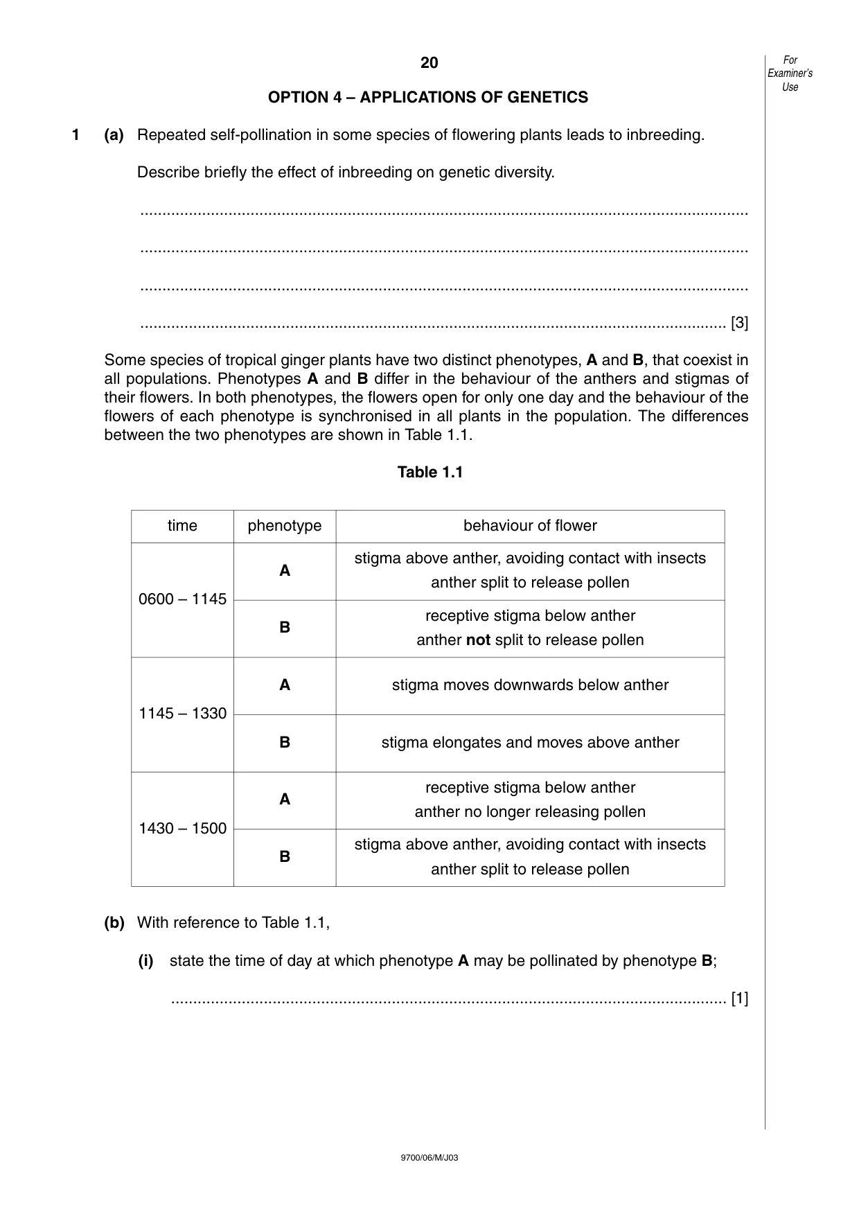Cambridge A Level Biology 9700 2003 May/June Paper 6 · Variant 1 question paper, page 20 of 28