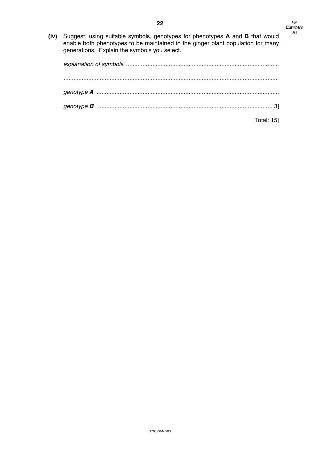Cambridge A Level Biology 9700 2003 May/June Paper 6 · Variant 1 question paper, page 22 of 28