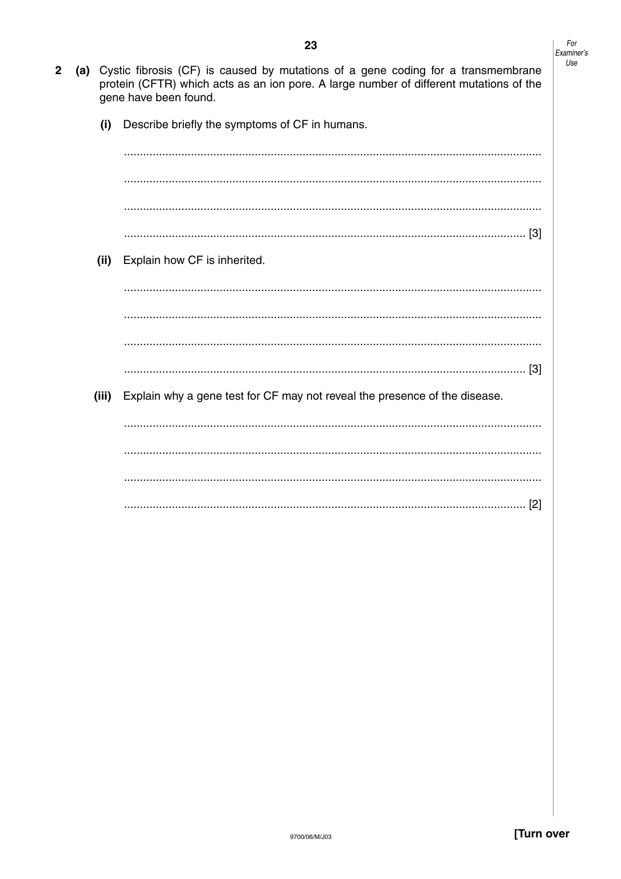 Cambridge A Level Biology 9700 2003 May/June Paper 6 · Variant 1 question paper, page 23 of 28