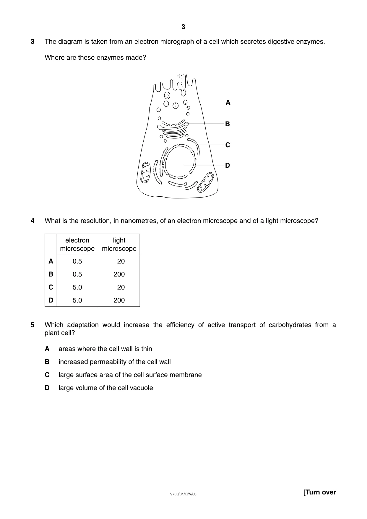 Cambridge A Level Biology 9700 2003 Oct/Nov Paper 1 · Variant 1 question paper, page 3 of 16