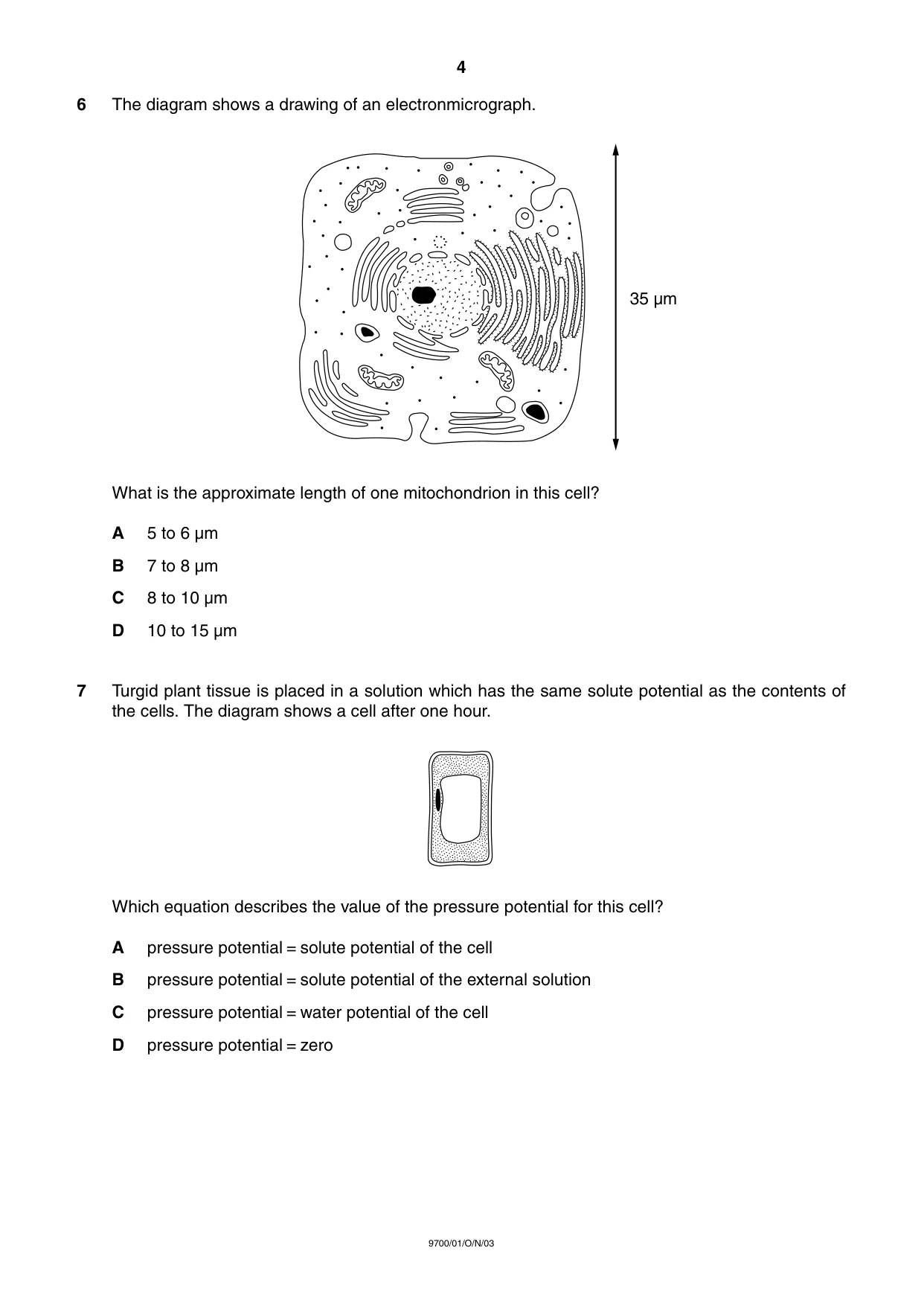 Cambridge A Level Biology 9700 2003 Oct/Nov Paper 1 · Variant 1 question paper, page 4 of 16