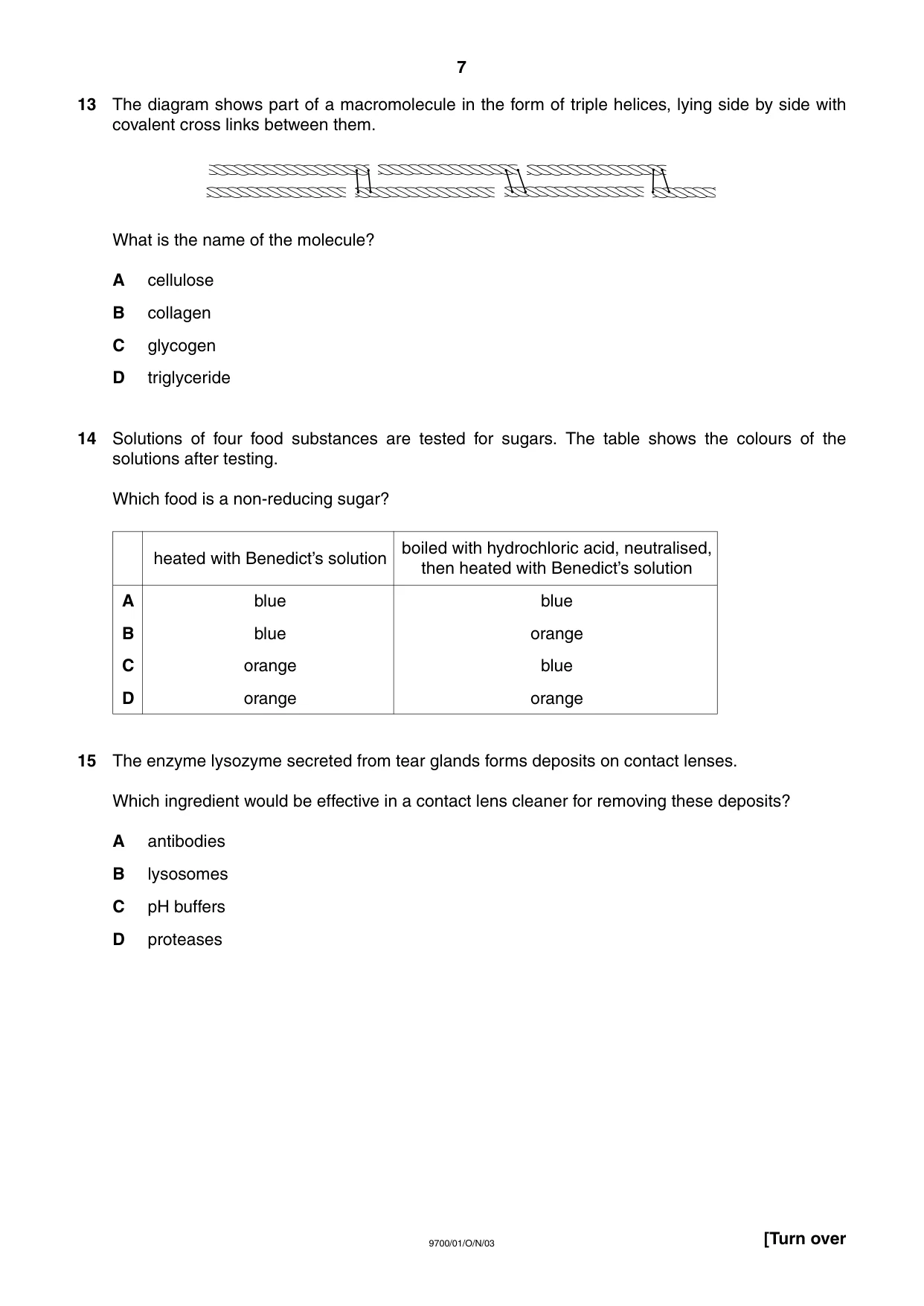 Cambridge A Level Biology 9700 2003 Oct/Nov Paper 1 · Variant 1 question paper, page 7 of 16