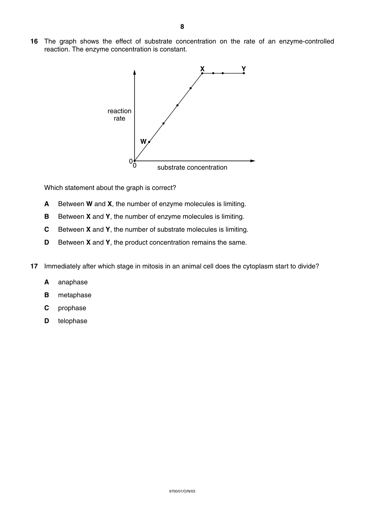 Cambridge A Level Biology 9700 2003 Oct/Nov Paper 1 · Variant 1 question paper, page 8 of 16
