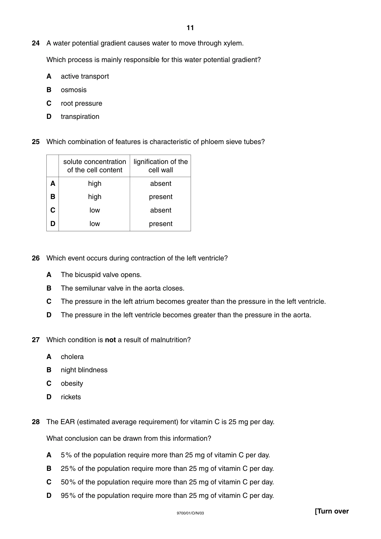 Cambridge A Level Biology 9700 2003 Oct/Nov Paper 1 · Variant 1 question paper, page 11 of 16
