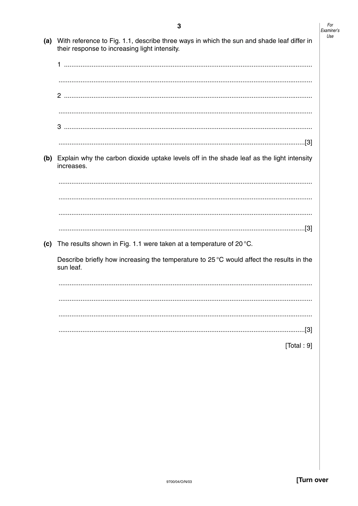 Cambridge A Level Biology 9700 2003 Oct/Nov Paper 4 · Variant 1 question paper, page 3 of 12