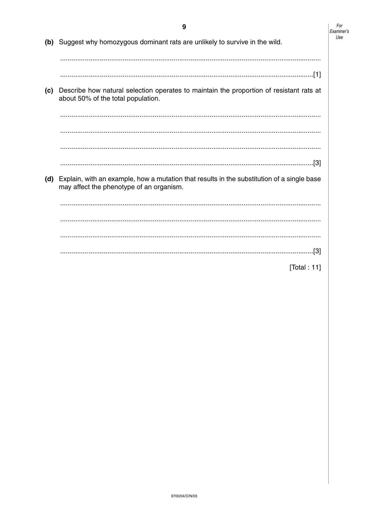 Cambridge A Level Biology 9700 2003 Oct/Nov Paper 4 · Variant 1 question paper, page 9 of 12