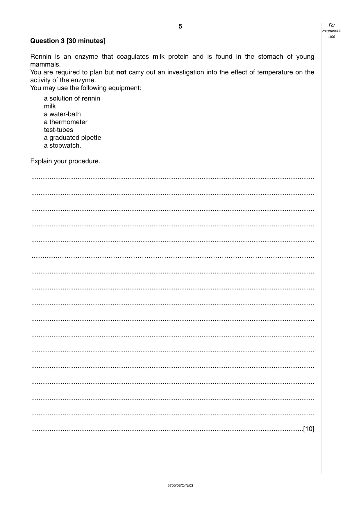 Cambridge A Level Biology 9700 2003 Oct/Nov Paper 5 · Variant 1 question paper, page 5 of 8