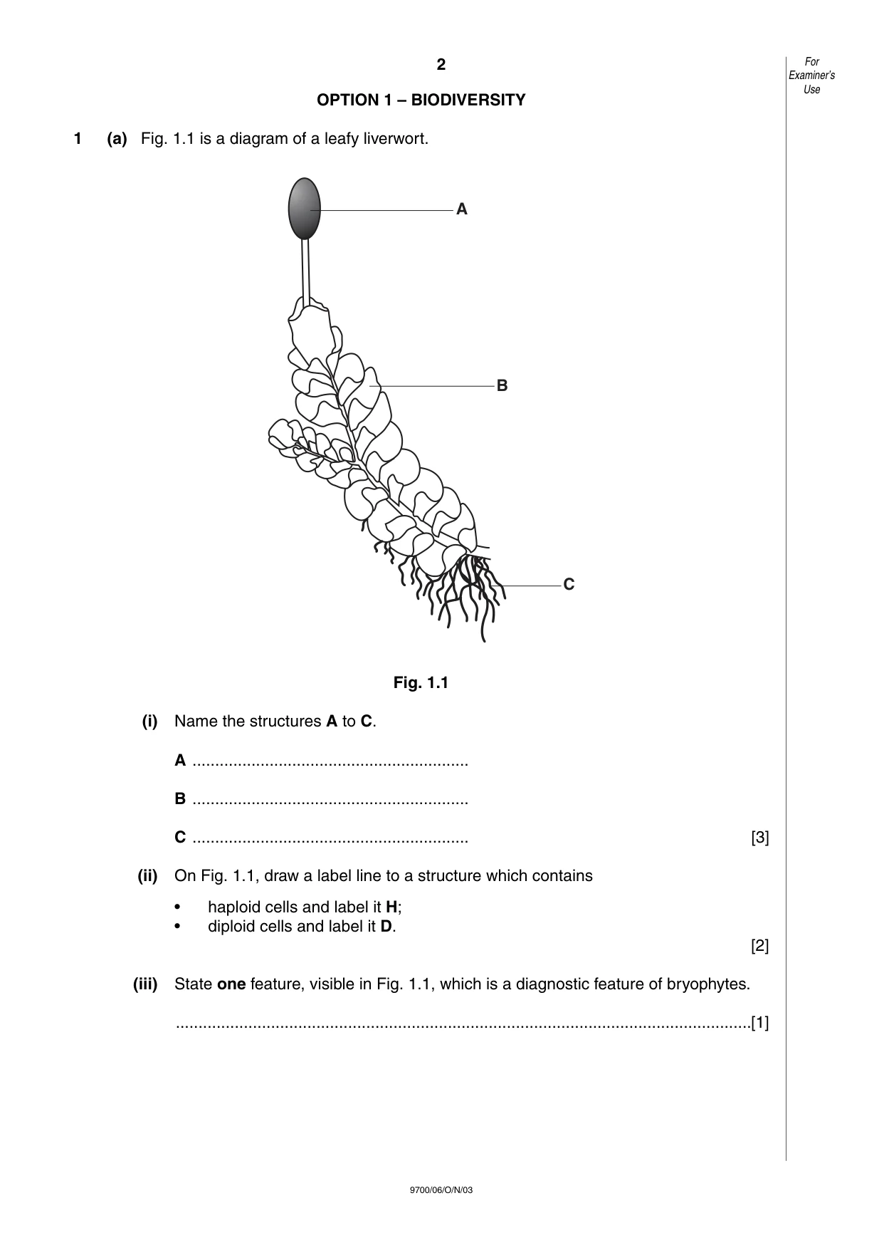 Cambridge A Level Biology 9700 2003 Oct/Nov Paper 6 · Variant 1 question paper, page 2 of 24
