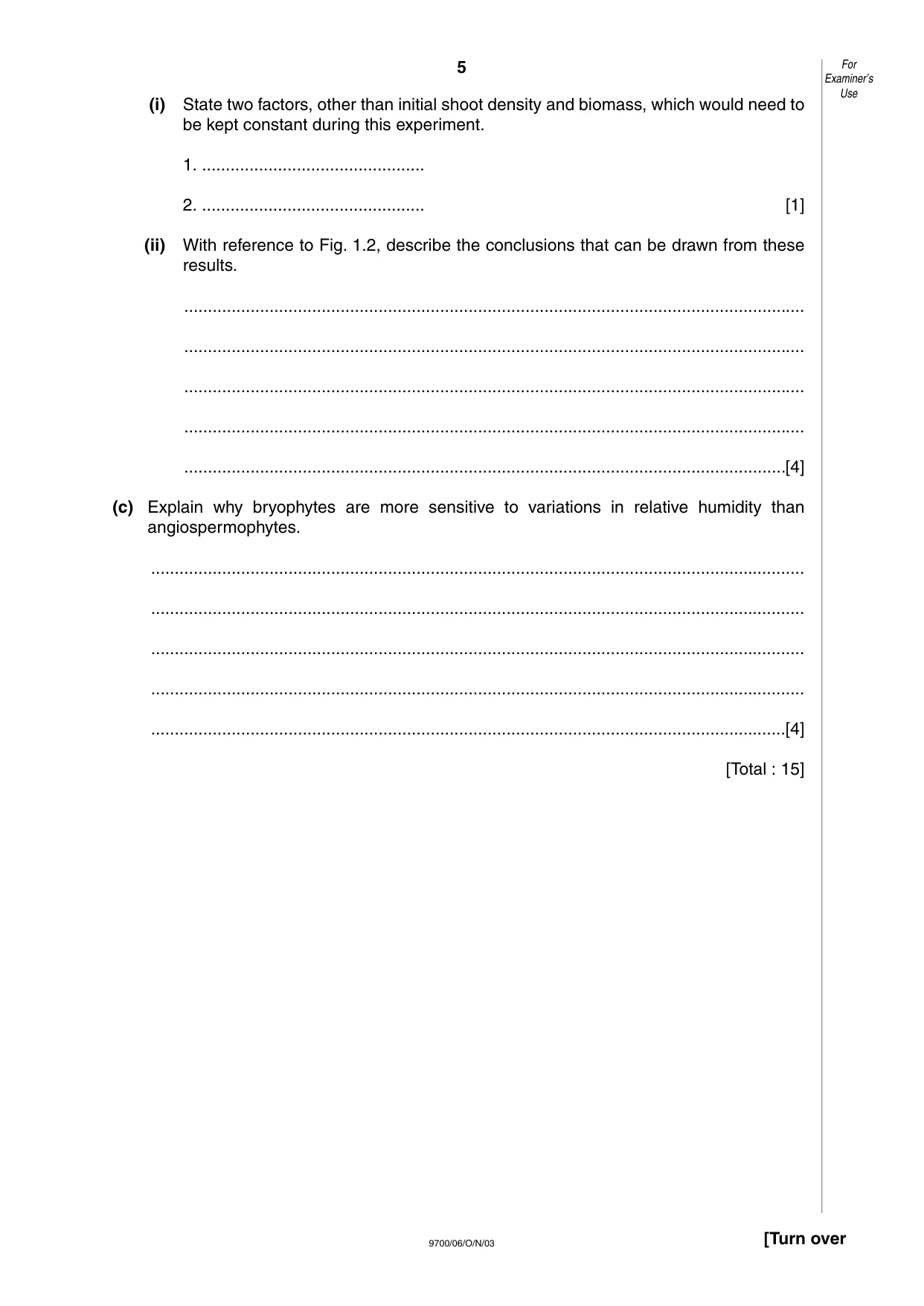 Cambridge A Level Biology 9700 2003 Oct/Nov Paper 6 · Variant 1 question paper, page 5 of 24