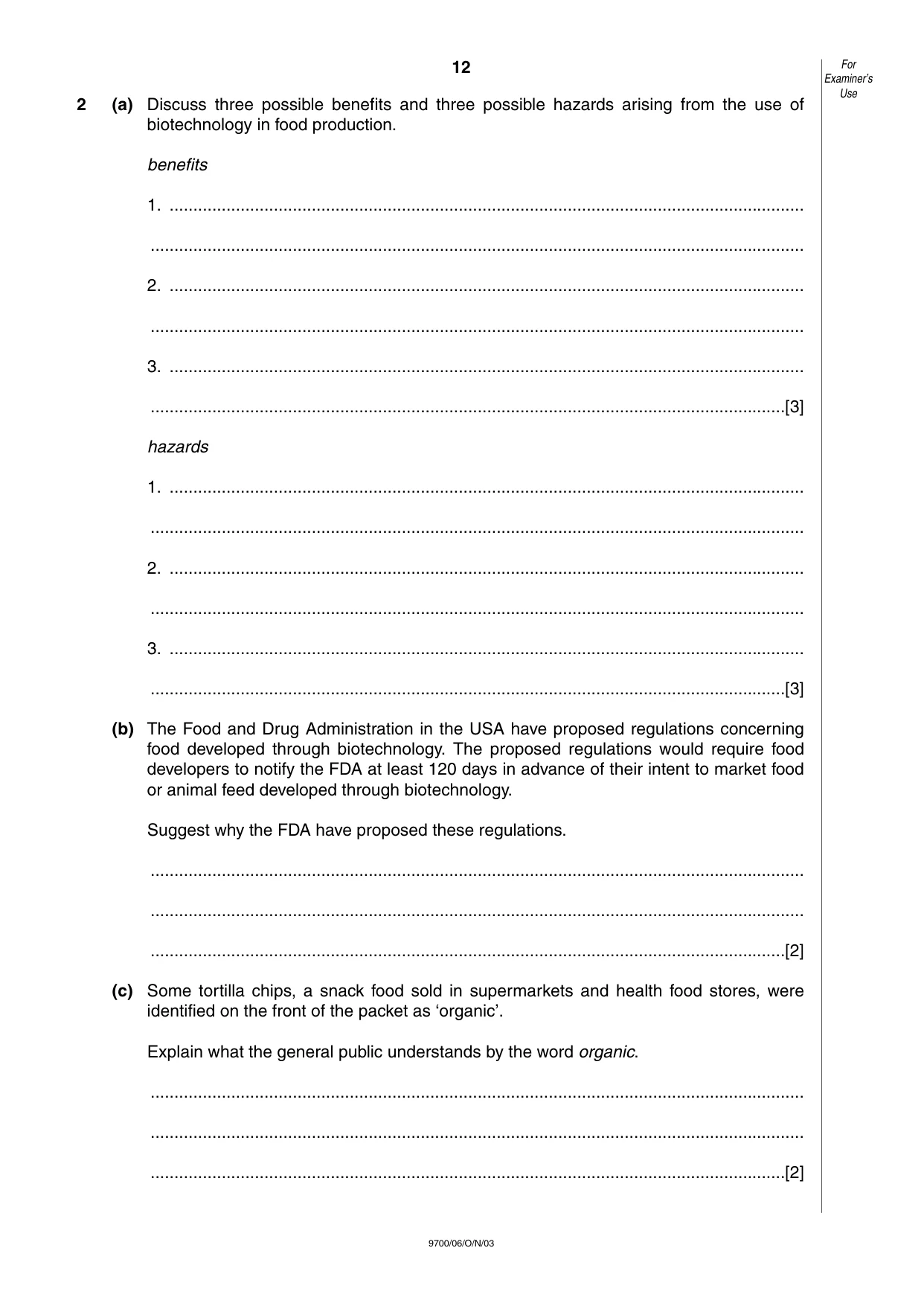 Cambridge A Level Biology 9700 2003 Oct/Nov Paper 6 · Variant 1 question paper, page 12 of 24